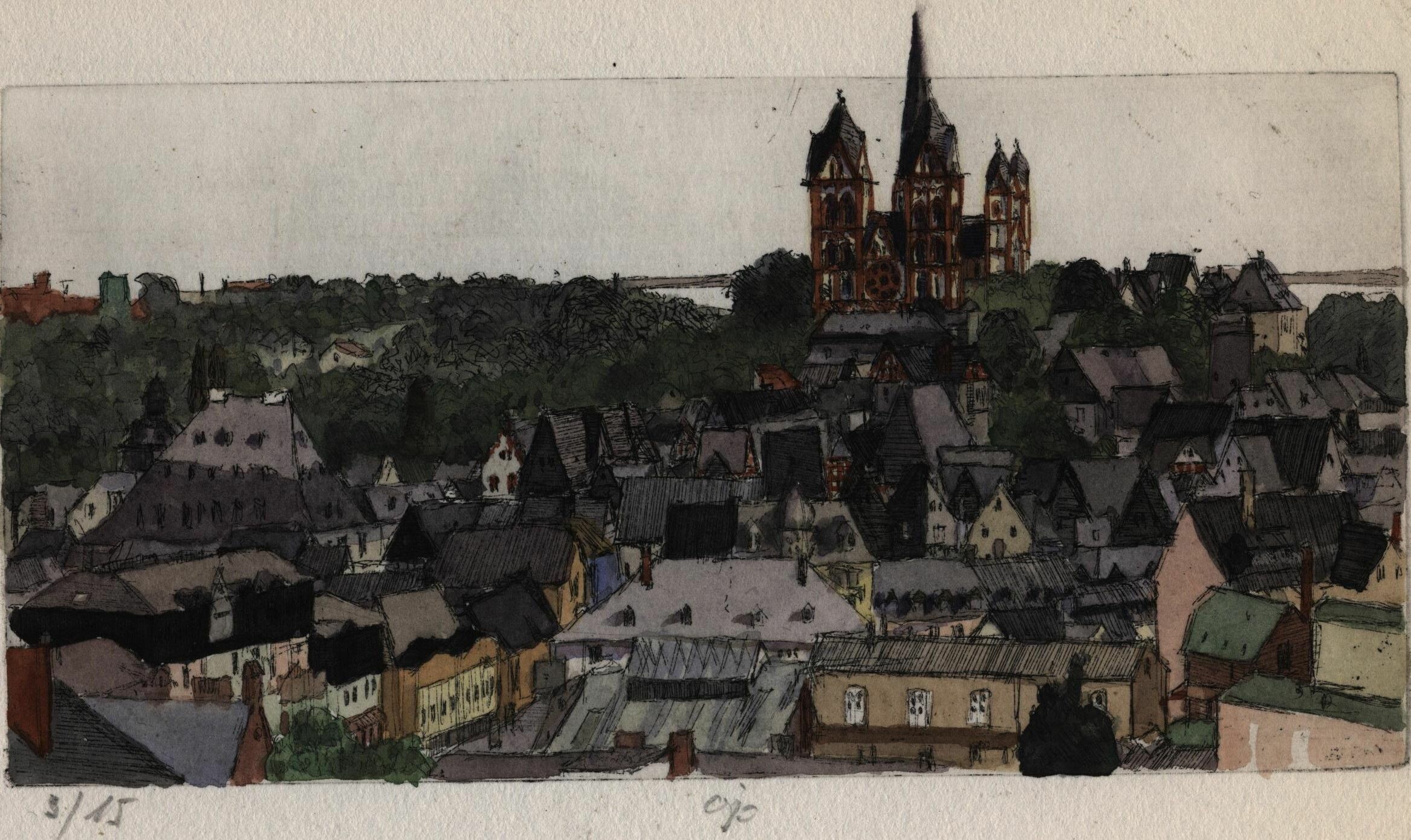 Limburg - Blick auf die Dächer der Altstadt (Kunstsammlungen der Stadt Limburg CC BY-NC-ND)