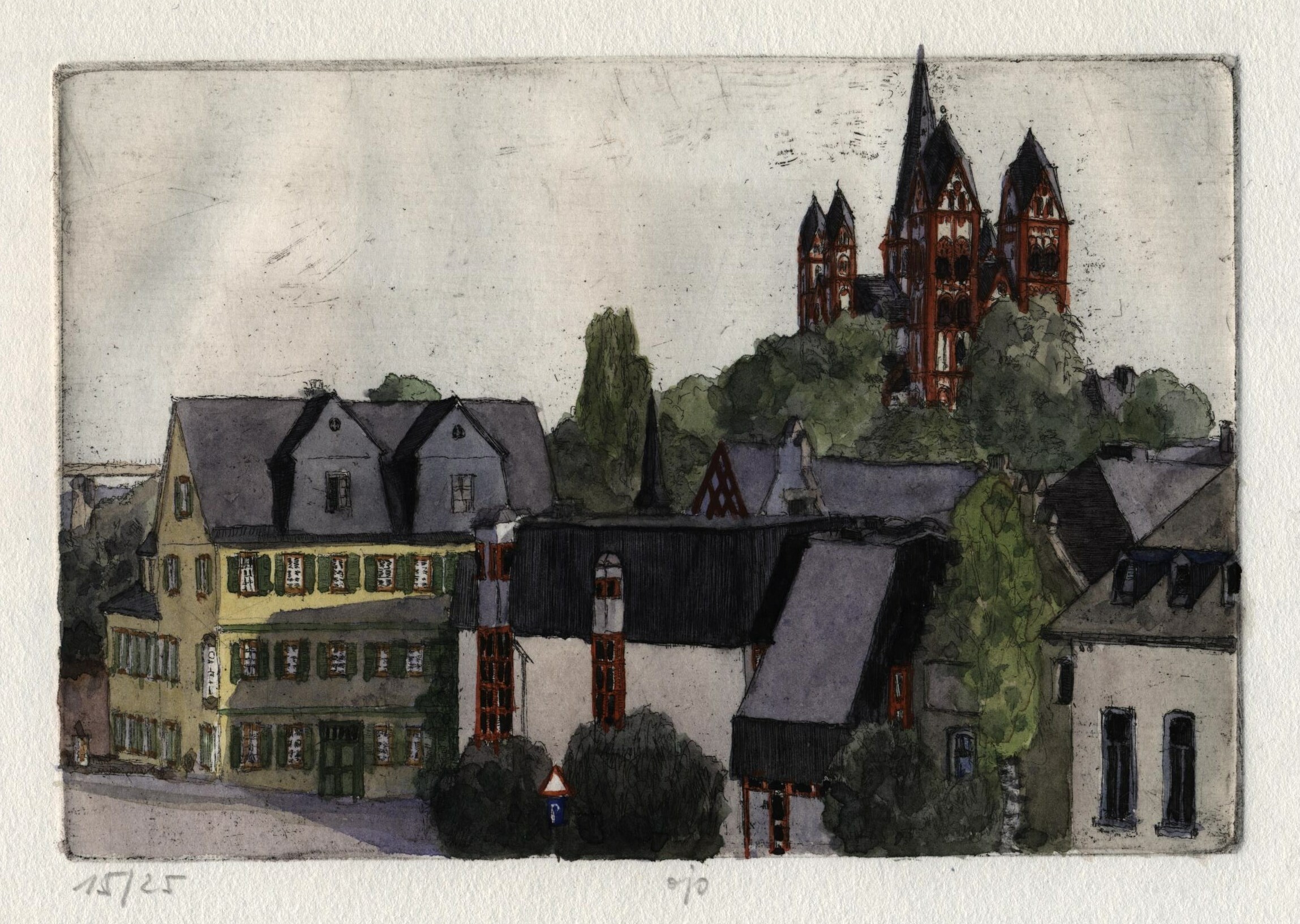Limburg - Blick auf den Dom und Nassauer Hof (Kunstsammlungen der Stadt Limburg CC BY-NC-ND)