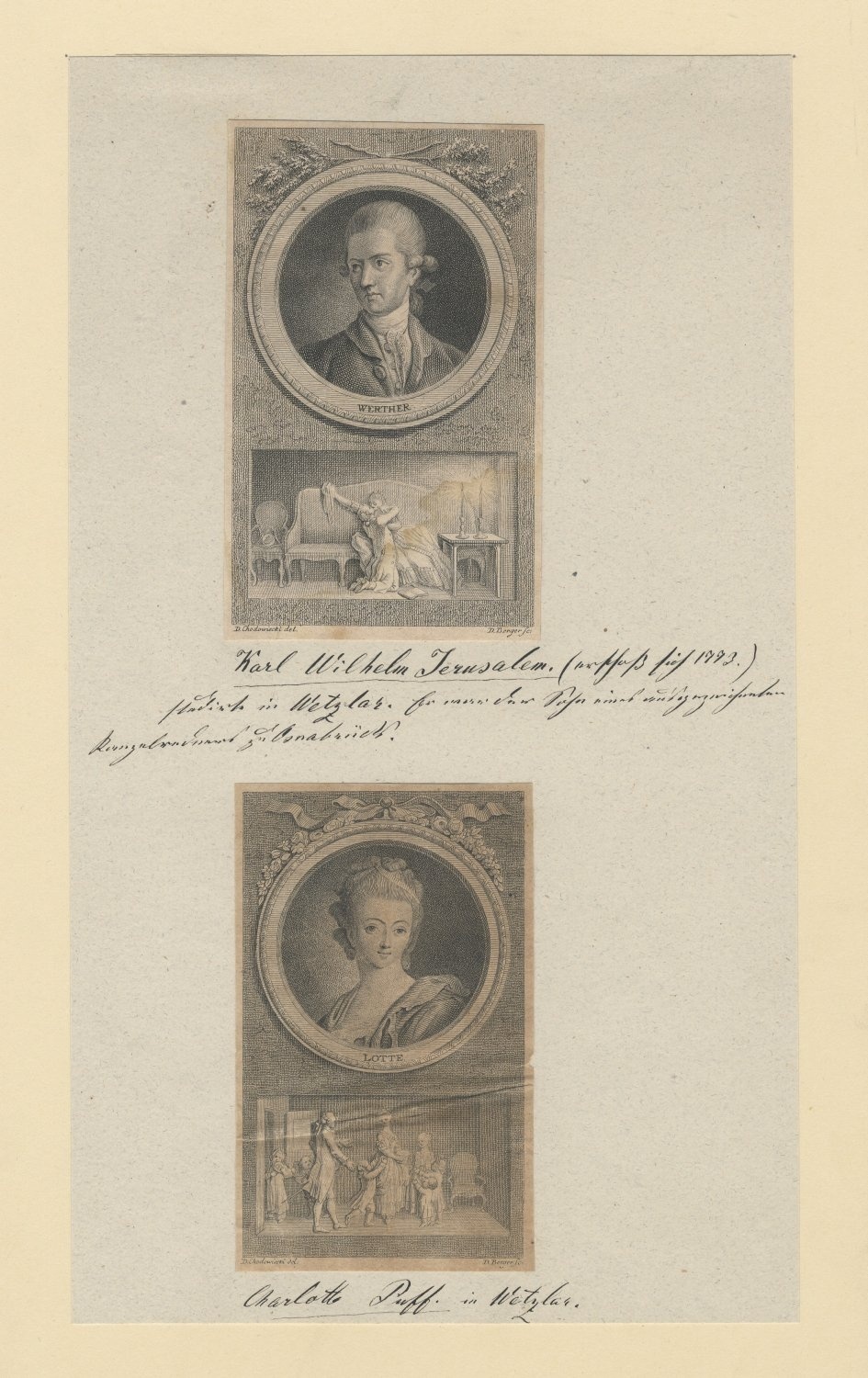 Idealporträt Werthers, darunter die Liebesszene nach der Ossianlektüre. (Freies Deutsches Hochstift / Frankfurter Goethe-Museum CC BY-NC-SA)