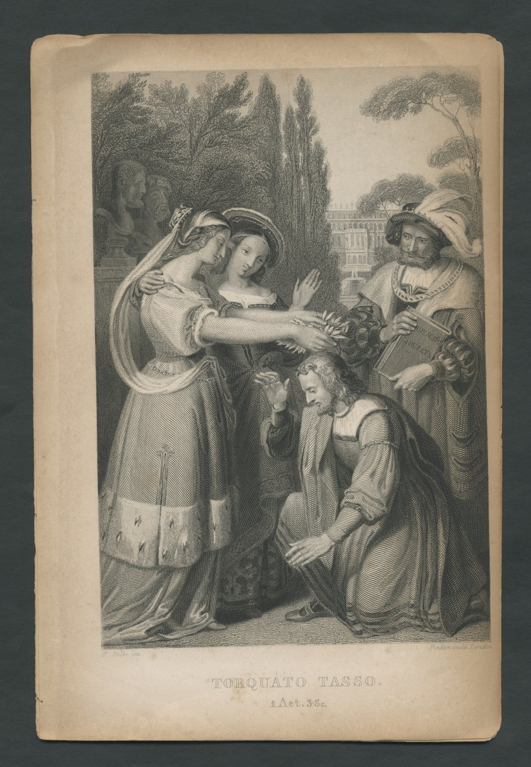 &quot;Torquato Tasso. 1 Act. 3 Sc.&quot; Tasso wird von den Frauen bekränzt (Freies Deutsches Hochstift / Frankfurter Goethe-Museum CC BY-NC-SA)