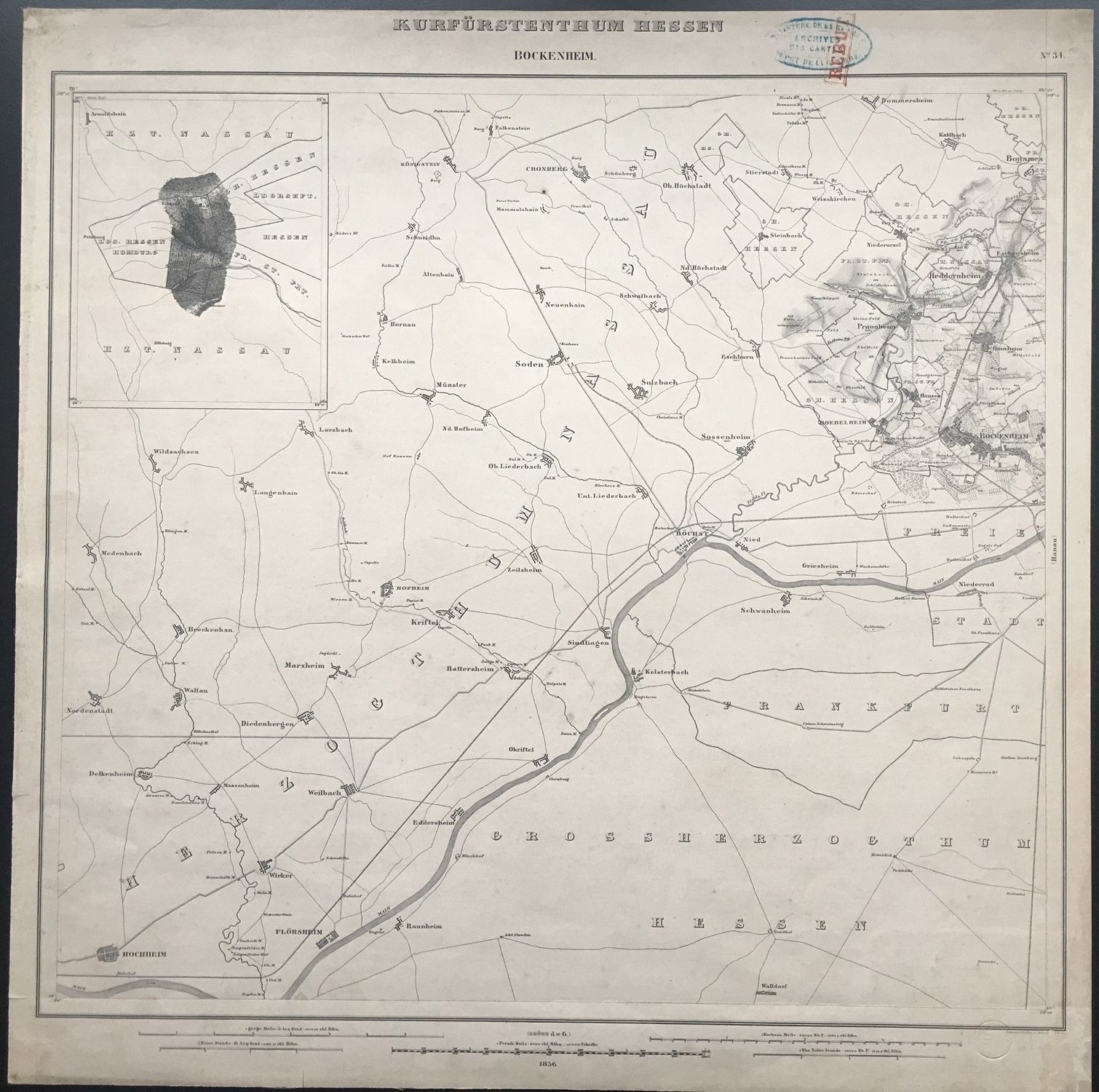 Die Exklave Steinbach in der Karte des Kurfürstentums Hessen 1856 (Taunus-Rhein-Main - Regionalgeschichtliche Sammlung Dr. Stefan Naas CC BY-NC-SA)