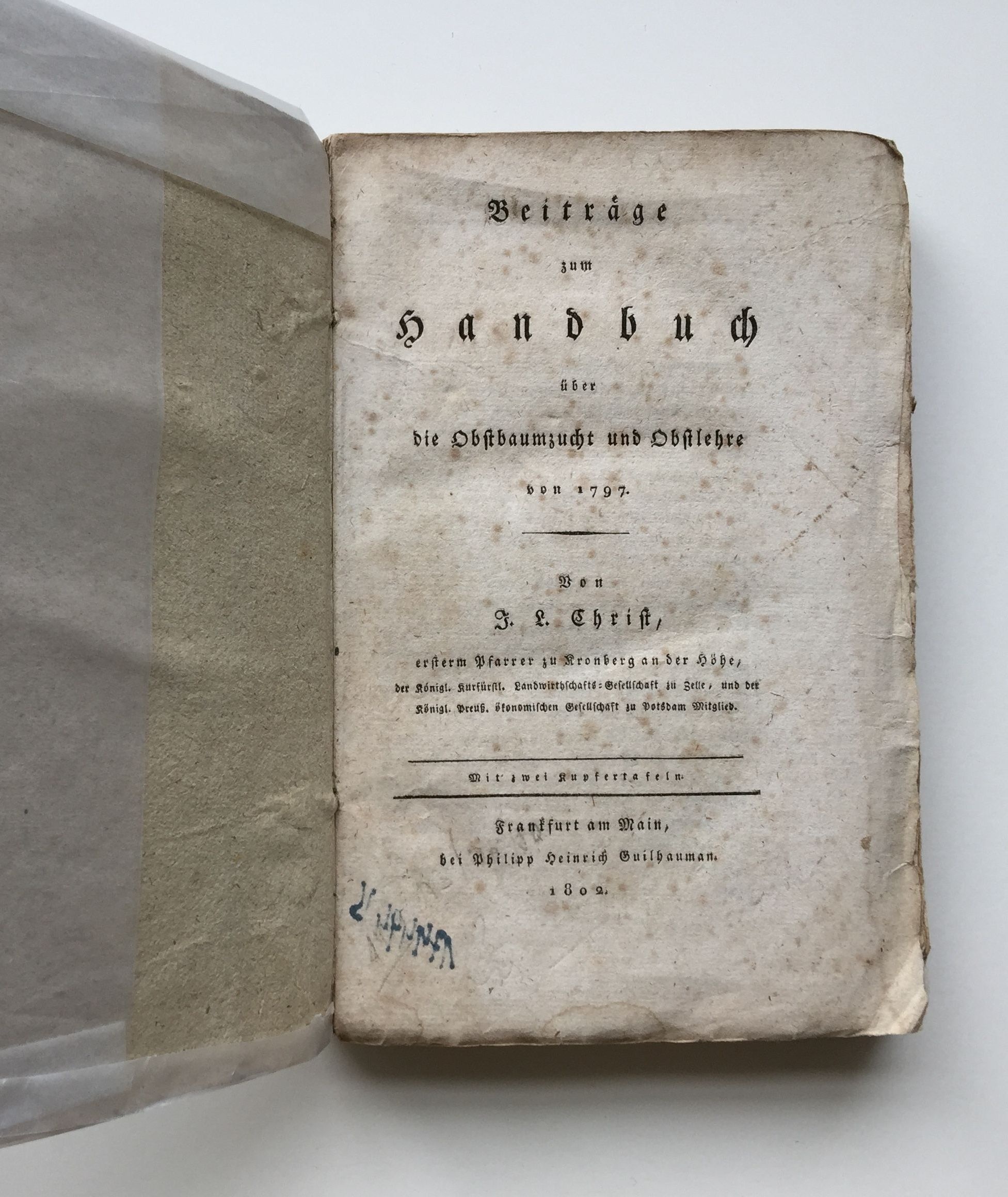Johann Ludwig Christ, Beiträge zum Handbuch über die Obstbaumzucht und Obstlehre von 1797, 1802. (Taunus-Rhein-Main - Regionalgeschichtliche Sammlung Dr. Stefan Naas CC BY-NC-SA)