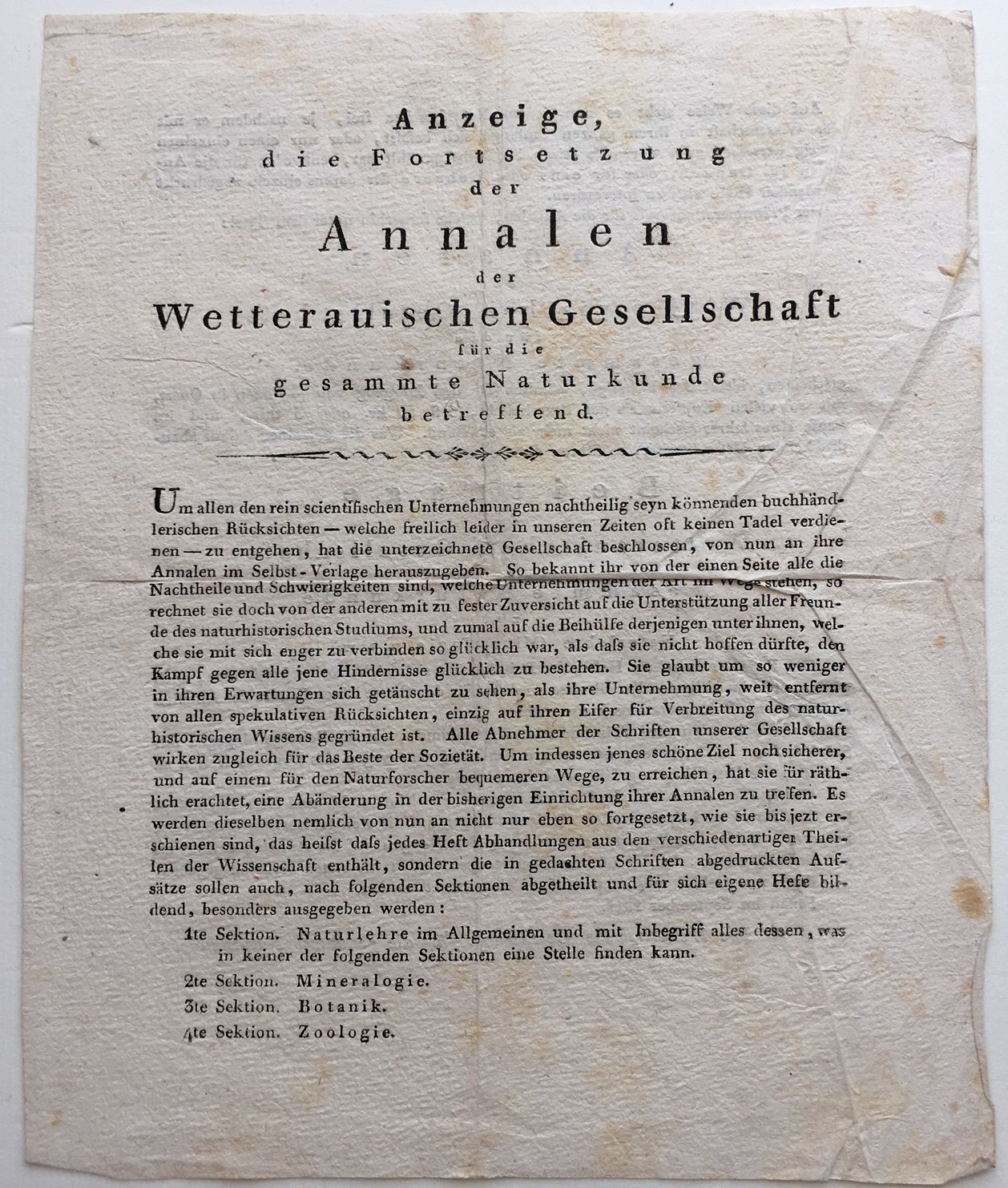 Wetterauische Gesellschaft, Anzeige, die Fortsetzung der Annalen, September 1811 (Taunus-Rhein-Main - Regionalgeschichtliche Sammlung Dr. Stefan Naas CC BY-NC-SA)