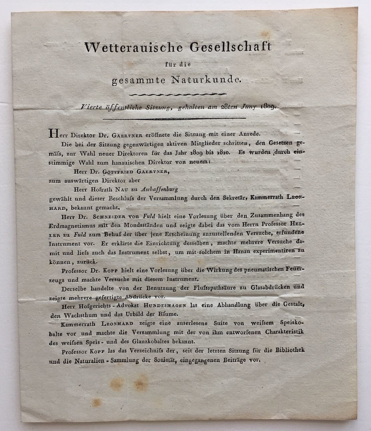 Wetterauische Gesellschaft, Vierte öffentliche Sitzung am 28.Juni 1809. (Taunus-Rhein-Main - Regionalgeschichtliche Sammlung Dr. Stefan Naas CC BY-NC-SA)