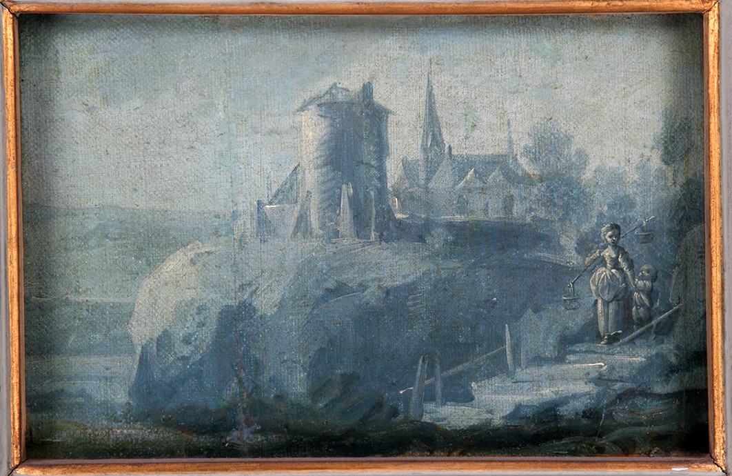 Felsige Landschaft mit Turm und Kirche (Freies Deutsches Hochstift / Frankfurter Goethe-Museum RR-F)