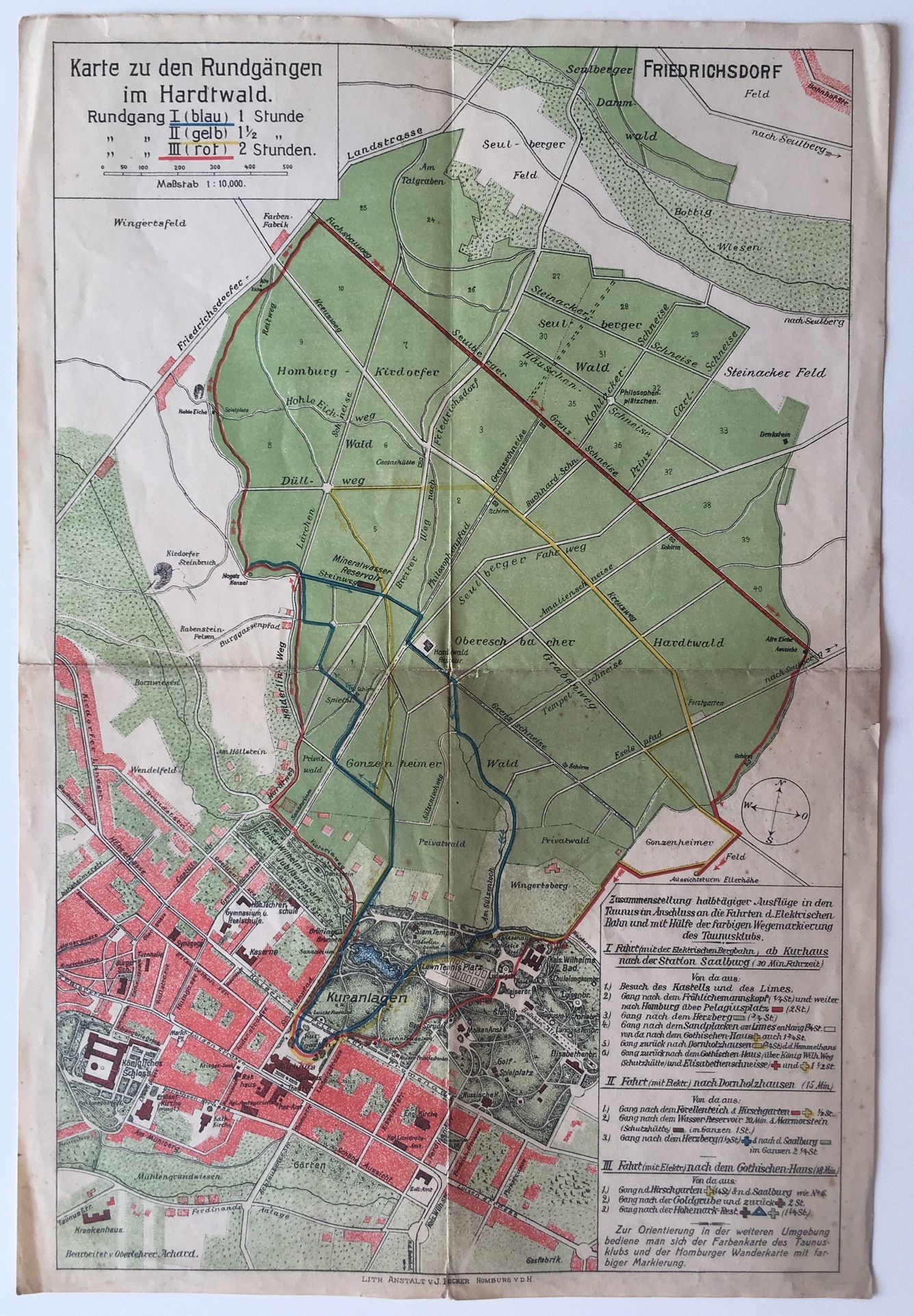 Karte von den Rundgängen im Hardtwald, ca. 1910 (Taunus-Rhein-Main - Regionalgeschichtliche Sammlung Dr. Stefan Naas CC BY-NC-SA)
