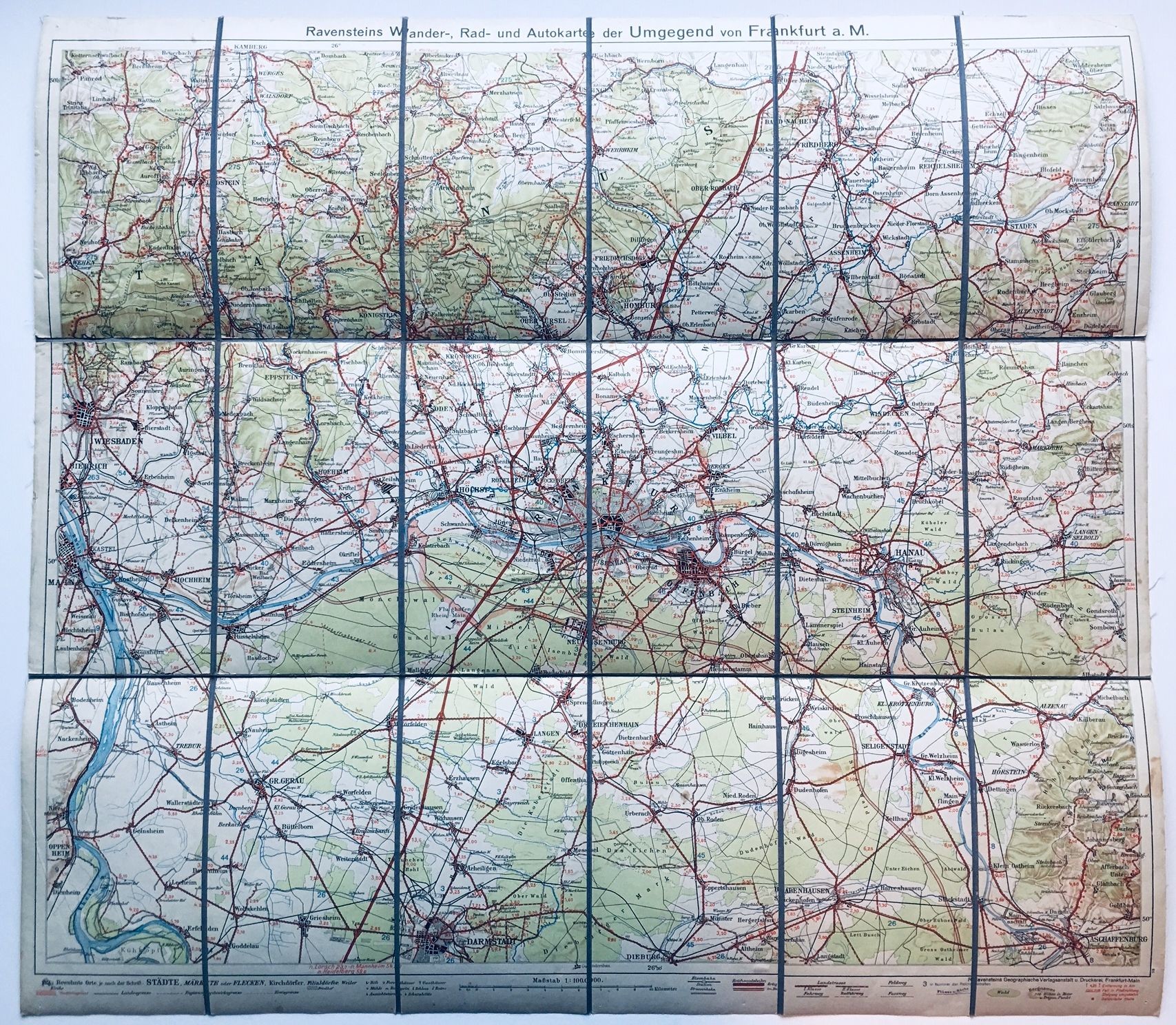 Ravensteins Wander-, Rad- und Autokarte der Umgebung von Frankfurt a. M., ca. 1935. (Taunus-Rhein-Main - Regionalgeschichtliche Sammlung Dr. Stefan Naas CC BY-NC-SA)