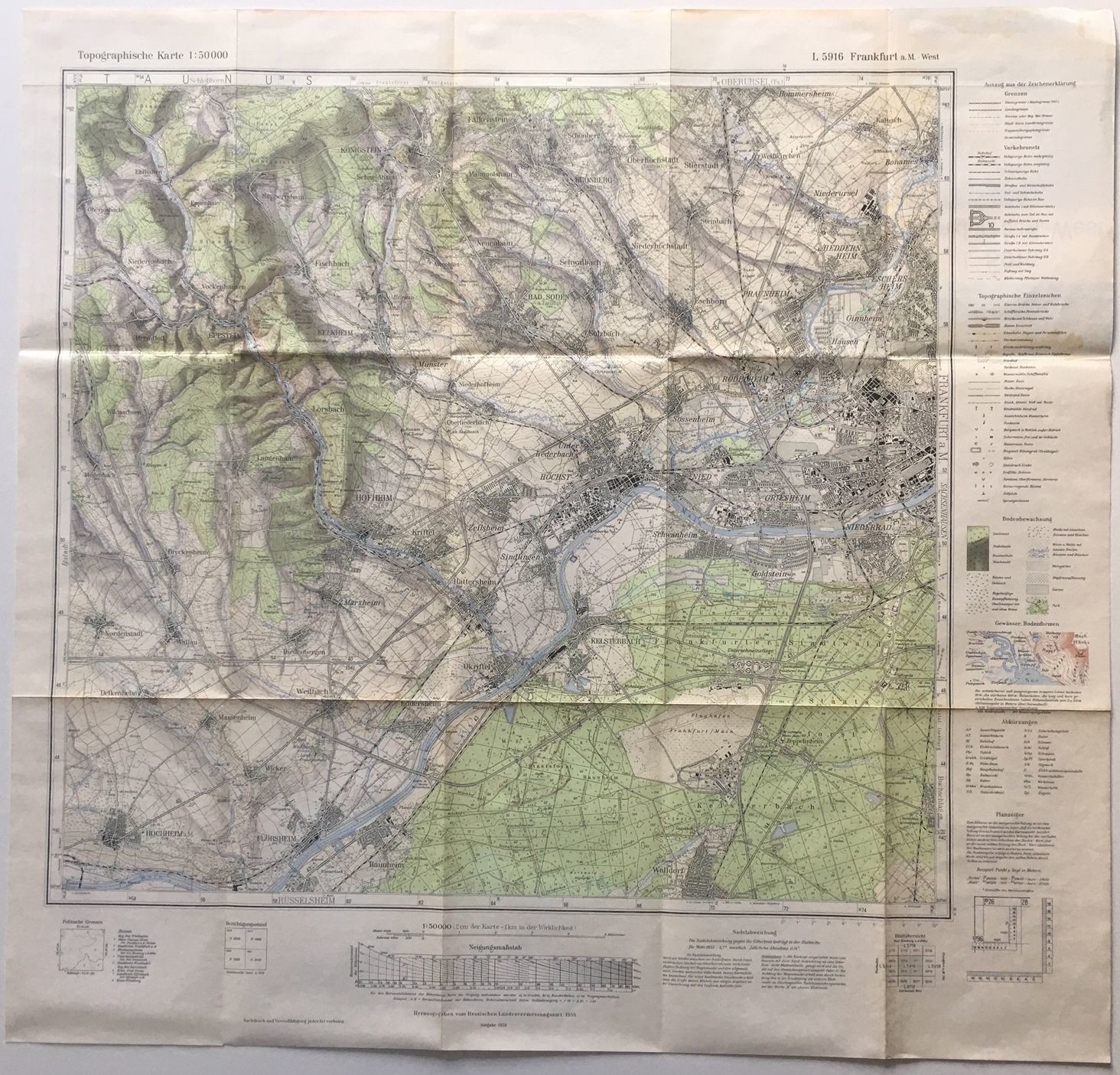 Topographische Karte von Frankfurt am Main West, 1959 (Taunus-Rhein-Main - Regionalgeschichtliche Sammlung Dr. Stefan Naas CC BY-NC-SA)