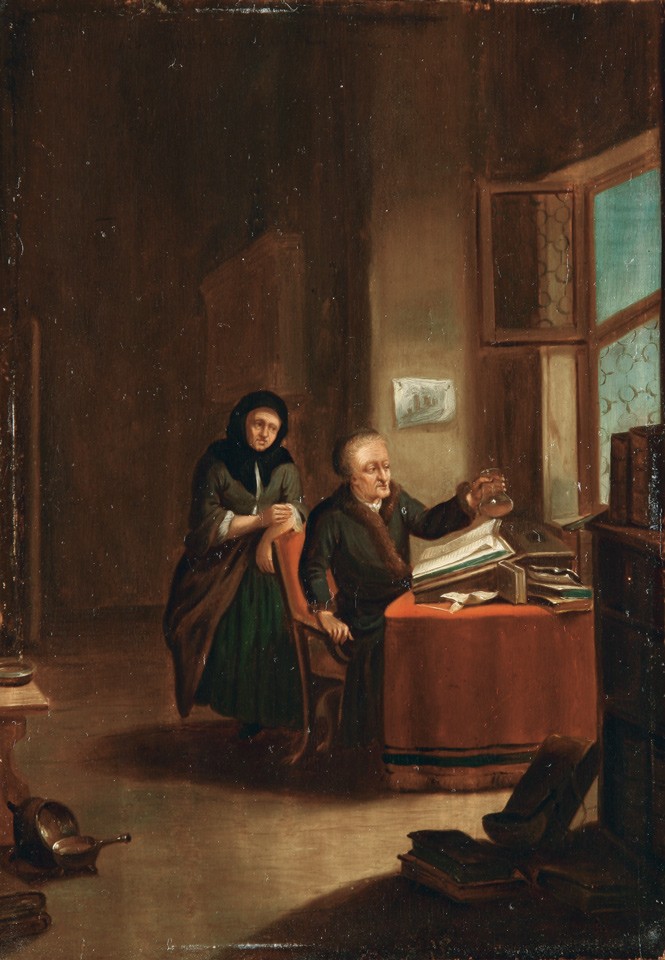 Ein Arzt und eine alte Frau bei der Urinprobe (Freies Deutsches Hochstift / Frankfurter Goethe-Museum RR-F)