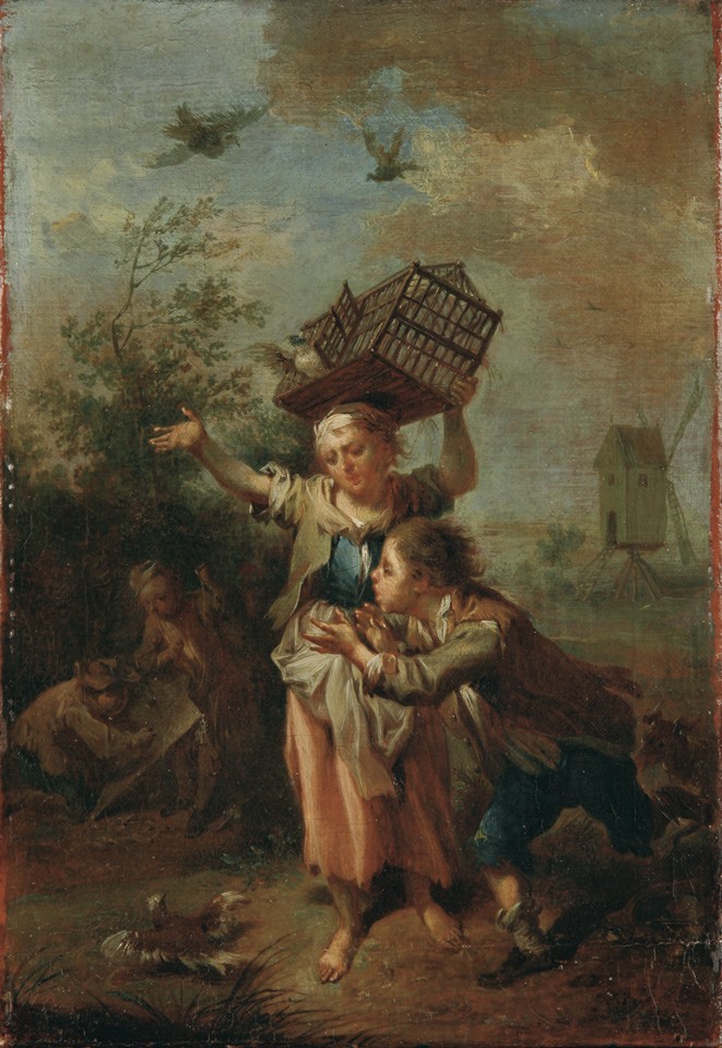 Ein Knabe und ein Mädchen mit Vogelbauer (Freies Deutsches Hochstift / Frankfurter Goethe-Museum RR-F)