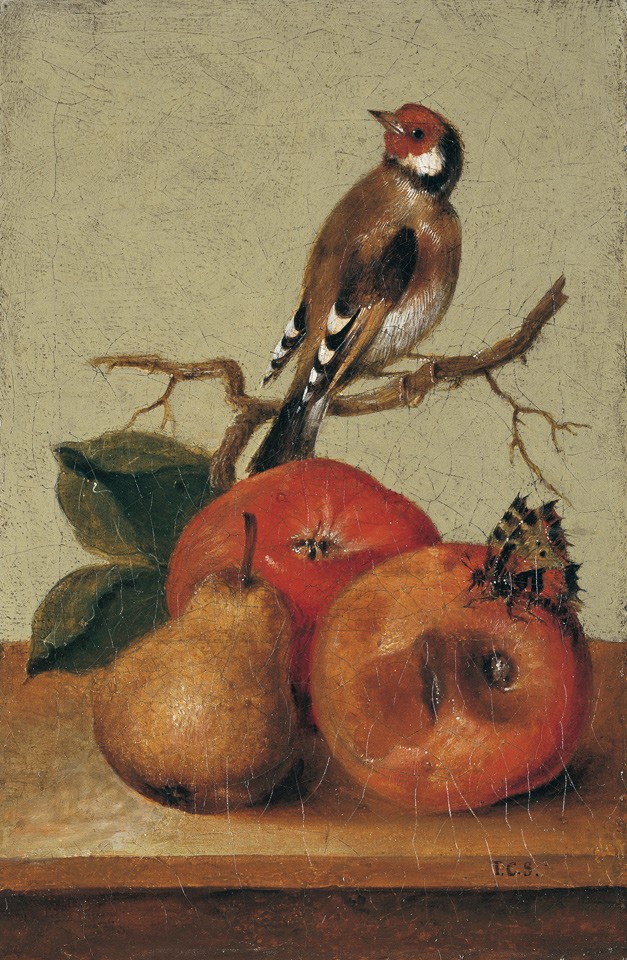 Fruchtstück mit Buntfink und Schmetterling (Freies Deutsches Hochstift / Frankfurter Goethe-Museum RR-F)