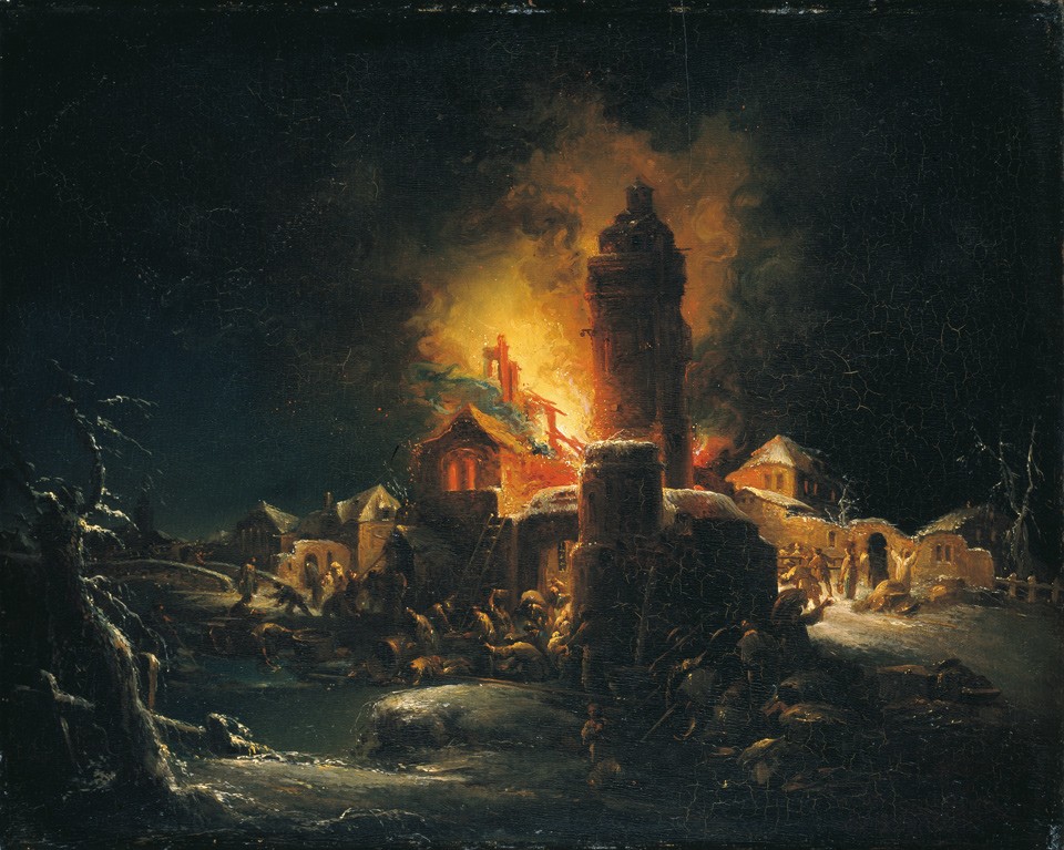 Nächtliche Feuersbrunst mit einem Dorf (Freies Deutsches Hochstift / Frankfurter Goethe-Museum RR-F)