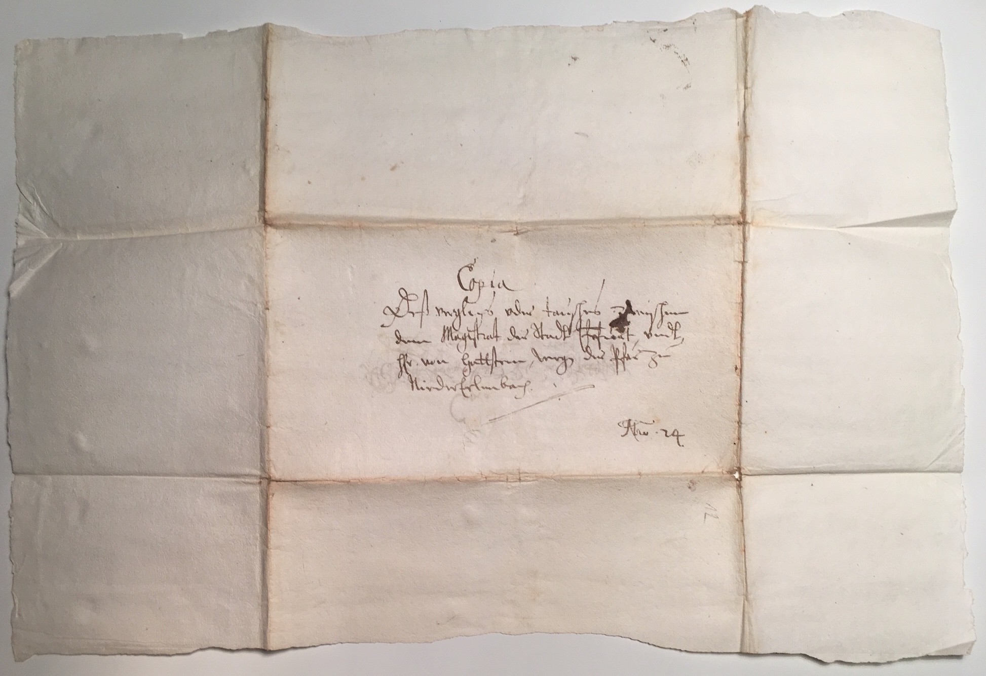 Umschlag für eine Vertragskopie, November (?) 1743 (Regionalgeschichtliche Sammlung Dr. Stefan Naas CC BY-NC-SA)