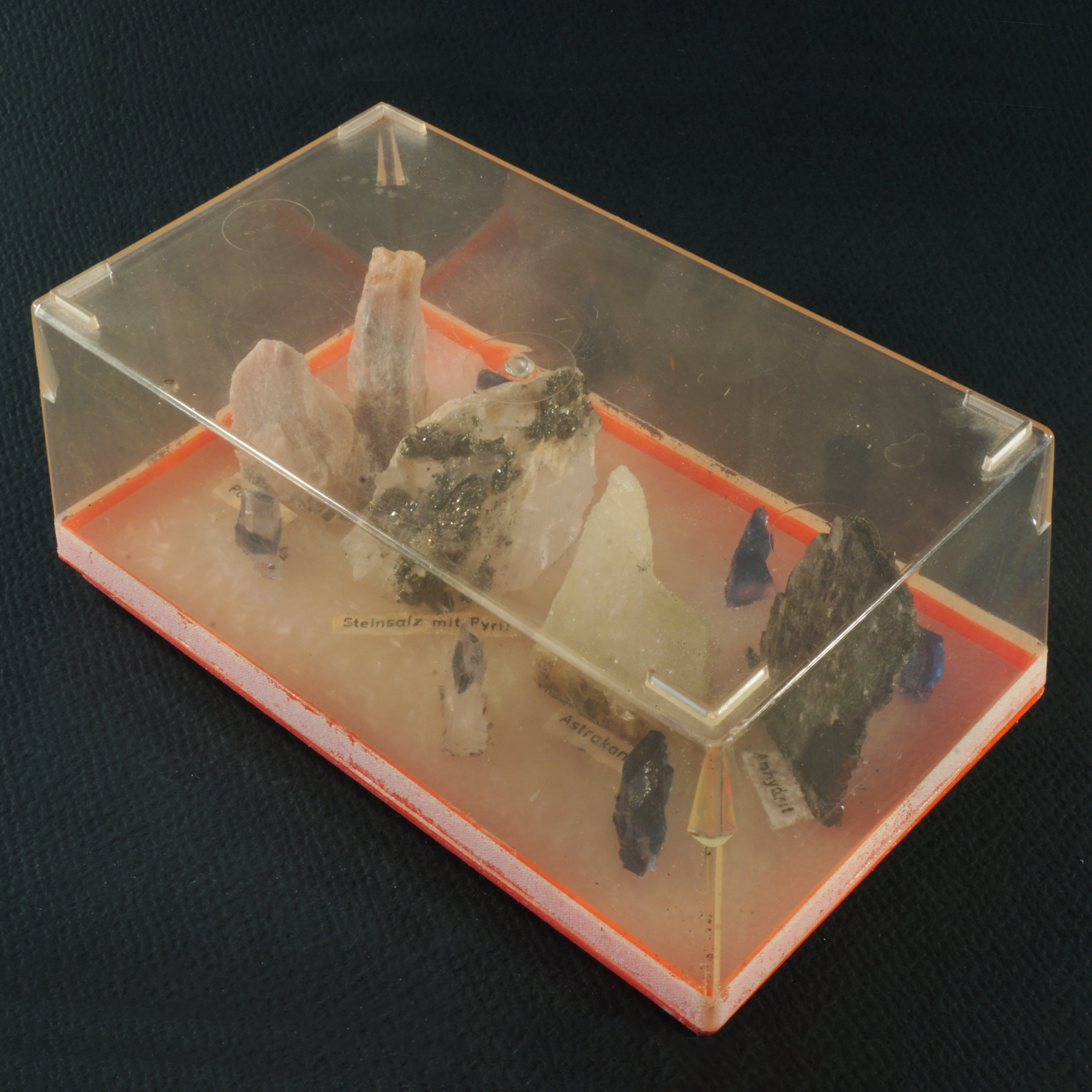 Sammelbox mit verschiedenen Salzkristallen (Werra-Kalibergbau-Museum, Heringen/W. CC BY-NC-SA)