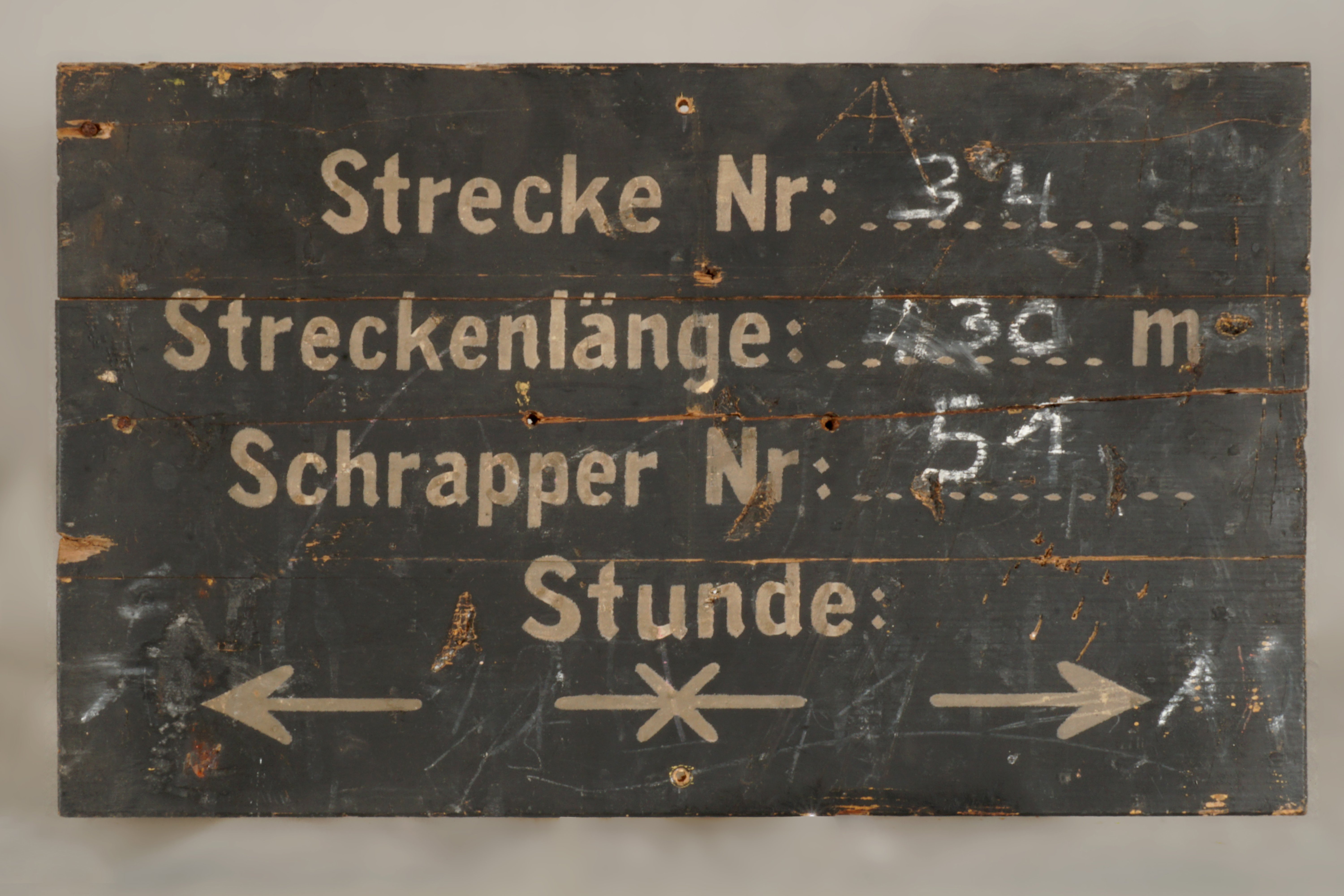 Hinweistafel zu Streckennummer, -länge, Schrappernummer und Stunde (Werra-Kalibergbau-Museum, Heringen/W. CC BY-NC-SA)
