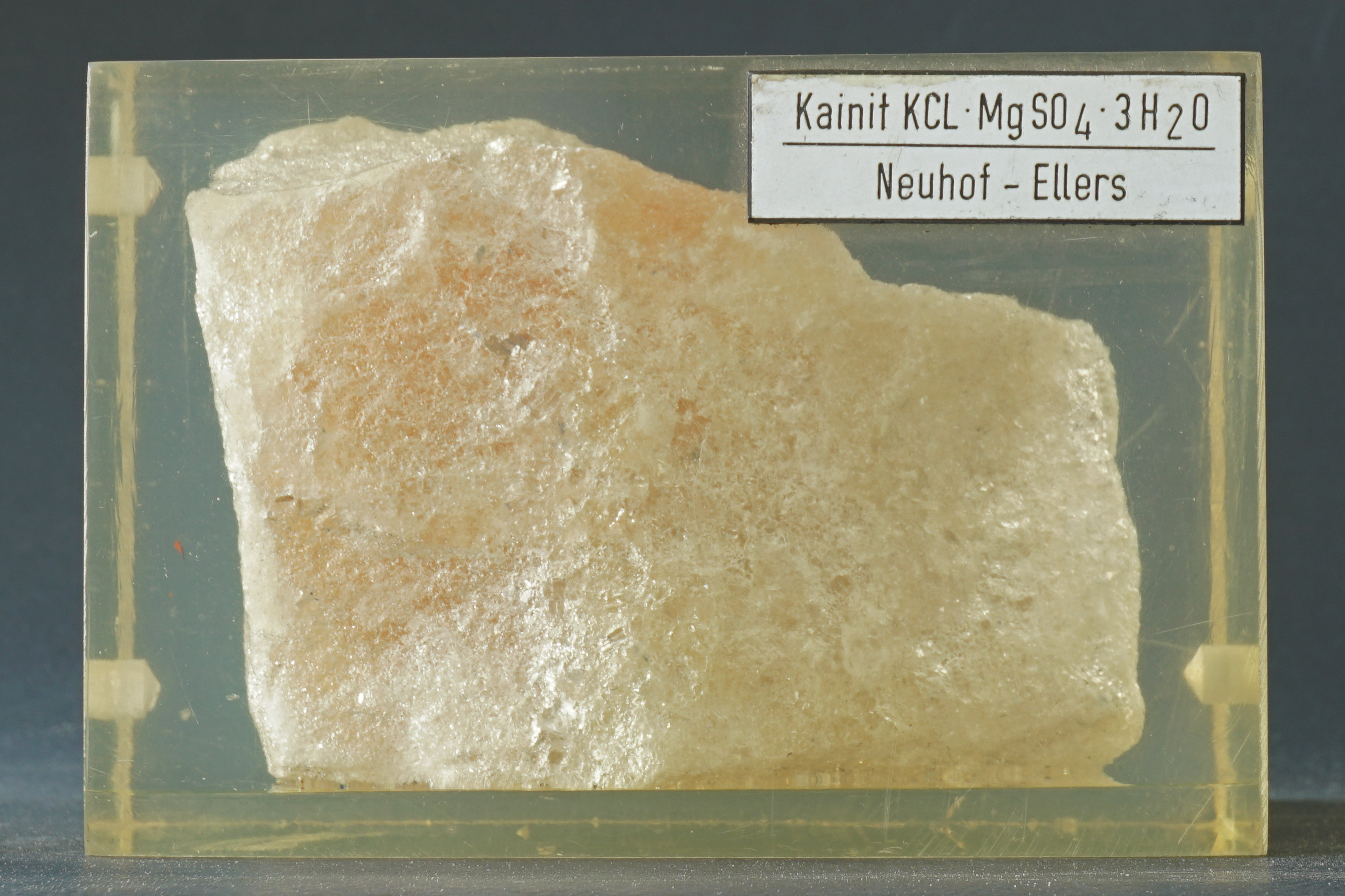 Kainit in Epoxidharzblock (Werra-Kalibergbau-Museum, Heringen/W. CC BY-NC-SA)