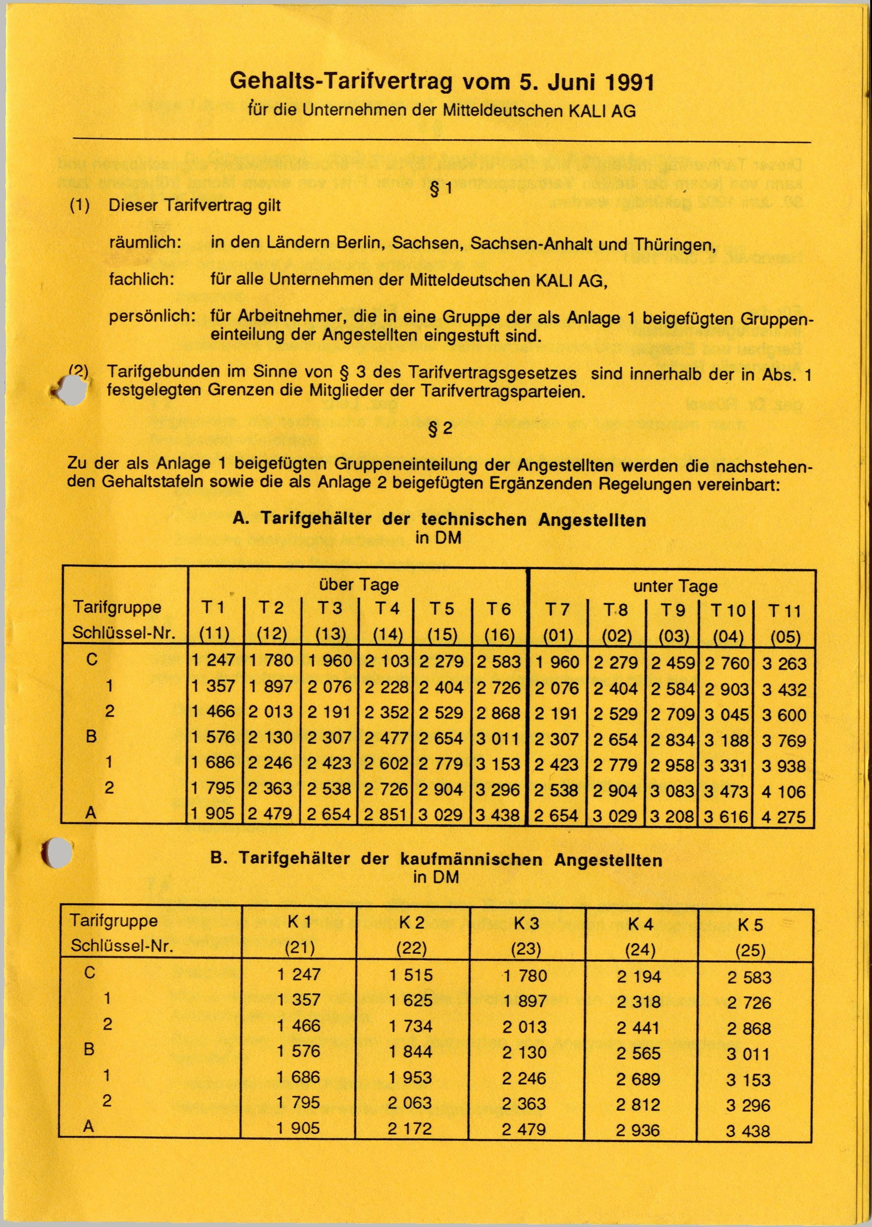 Gehalts-Tarifvertrag vom 5. Juni 1991 (Werra-Kalibergbau-Museum, Heringen/W. CC BY-NC-SA)