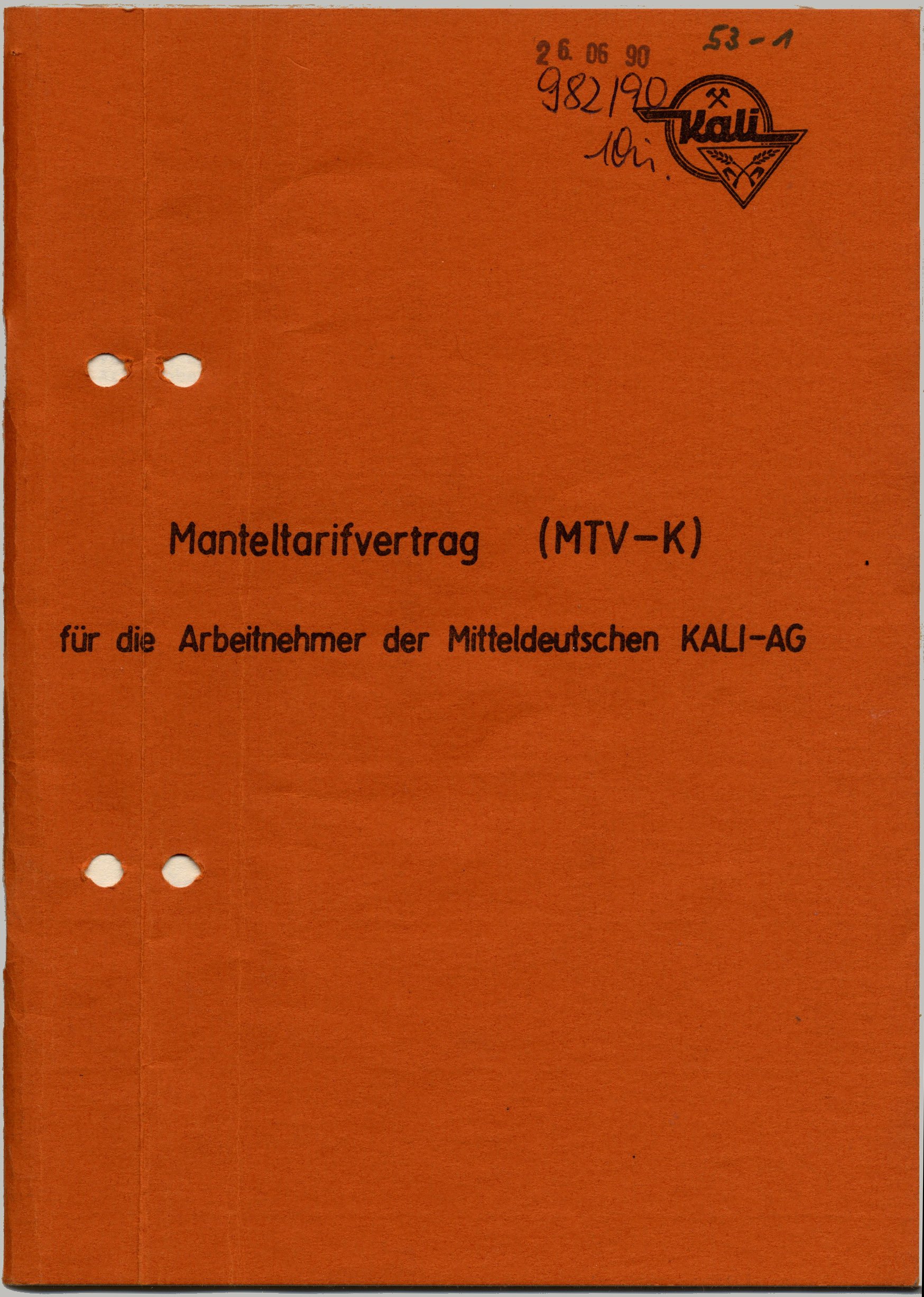 Manteltarifvertrag (MtV-K) für die Arbeitnehmer der Mitteldeutschen Kali-AG (Werra-Kalibergbau-Museum, Heringen/W. CC BY-NC-SA)