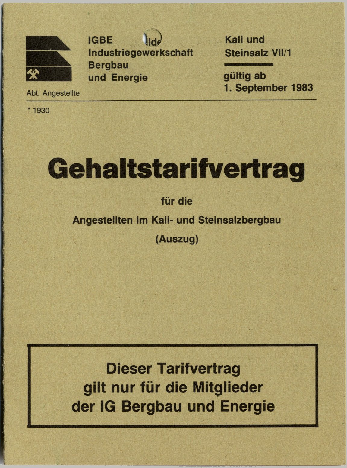 Leporello 'Gehaltstarifvertrag für die Angestellten im Kali- und Steinsalzbergbau (Auszug)' (Werra-Kalibergbau-Museum, Heringen/W. CC BY-NC-SA)