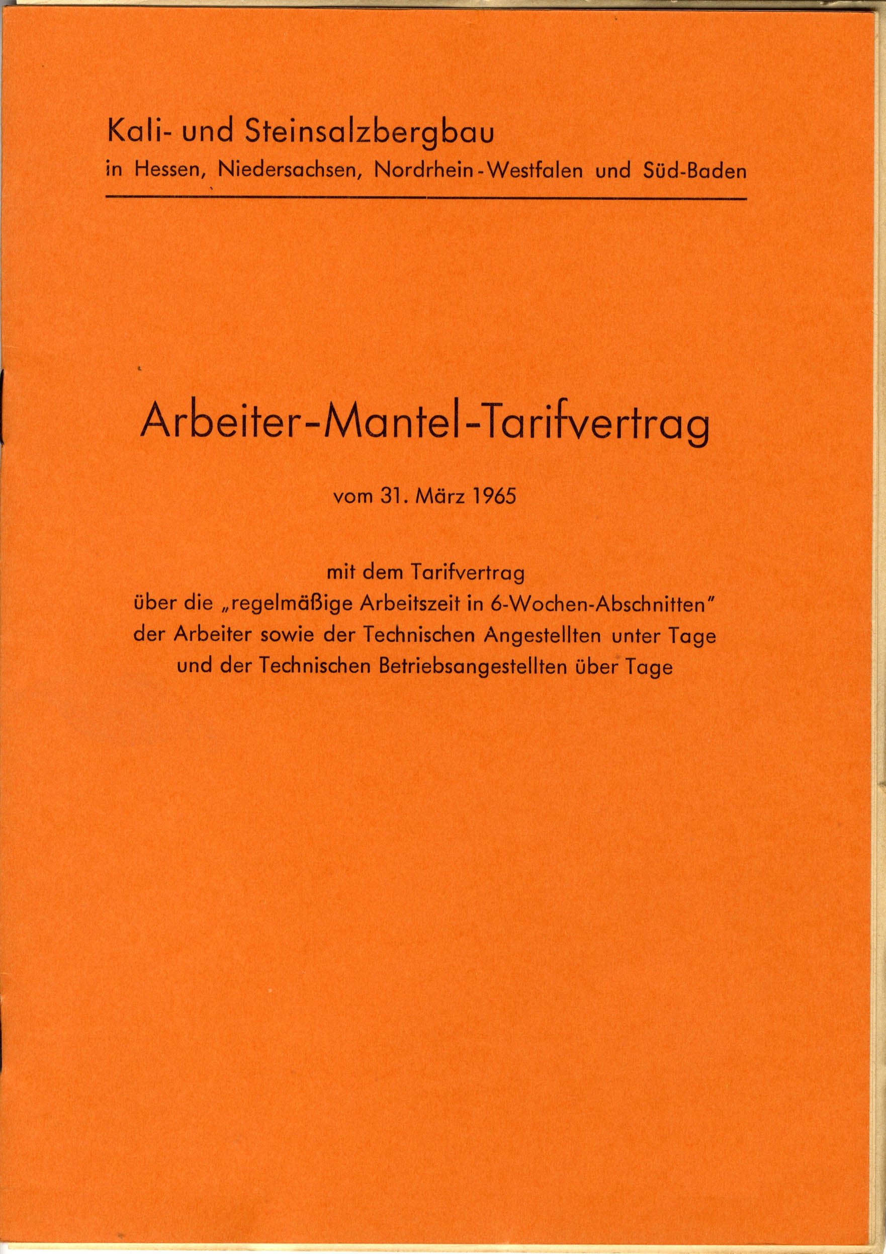 Arbeiter-Mantel-Tarifvertrag vom 31. März 1965 (Werra-Kalibergbau-Museum, Heringen/W. CC BY-NC-SA)