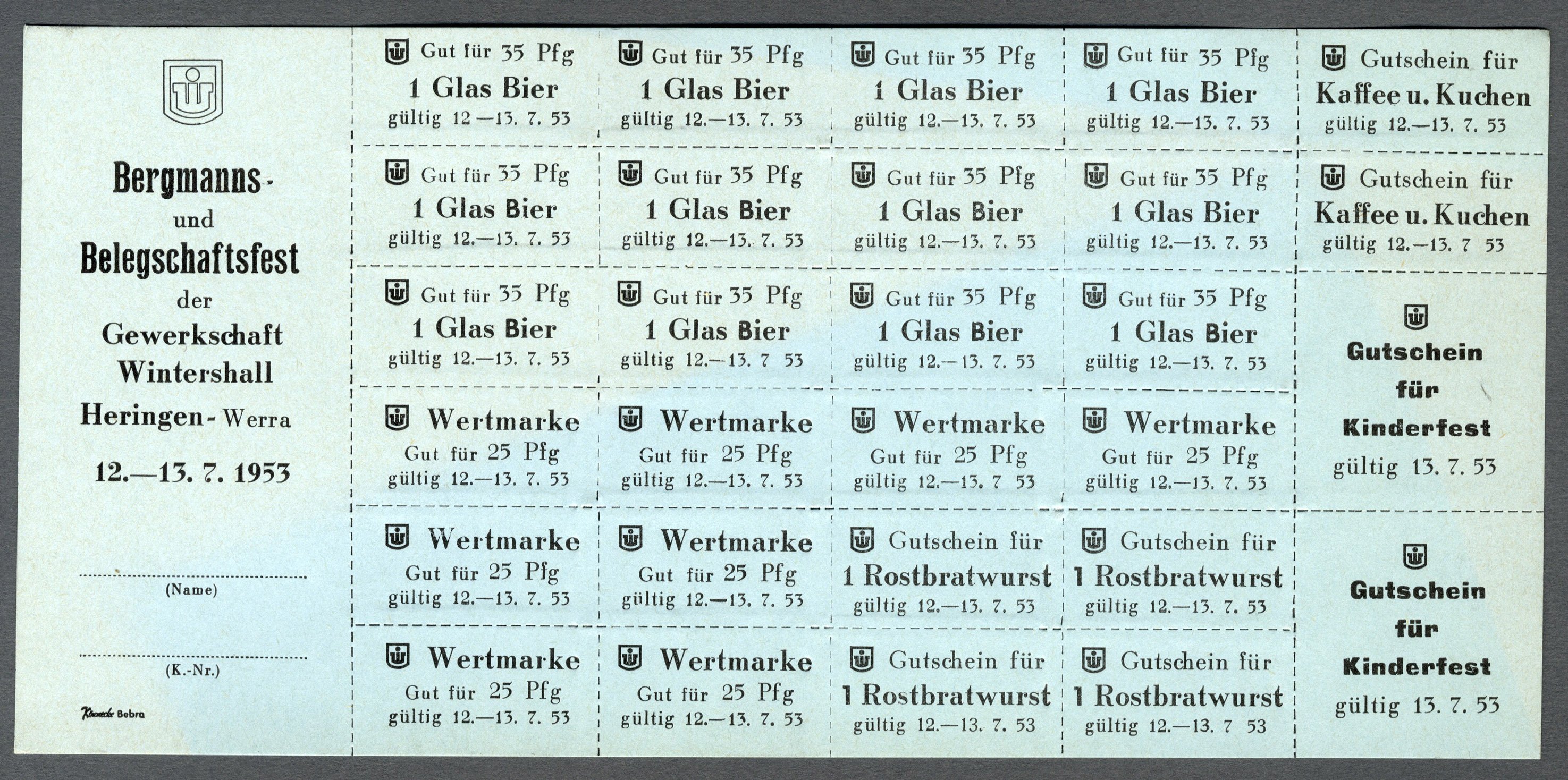Wertmarken für Bergmannsfest Wintershall, 1953 (Werra-Kalibergbau-Museum, Heringen/W. CC BY-NC-SA)