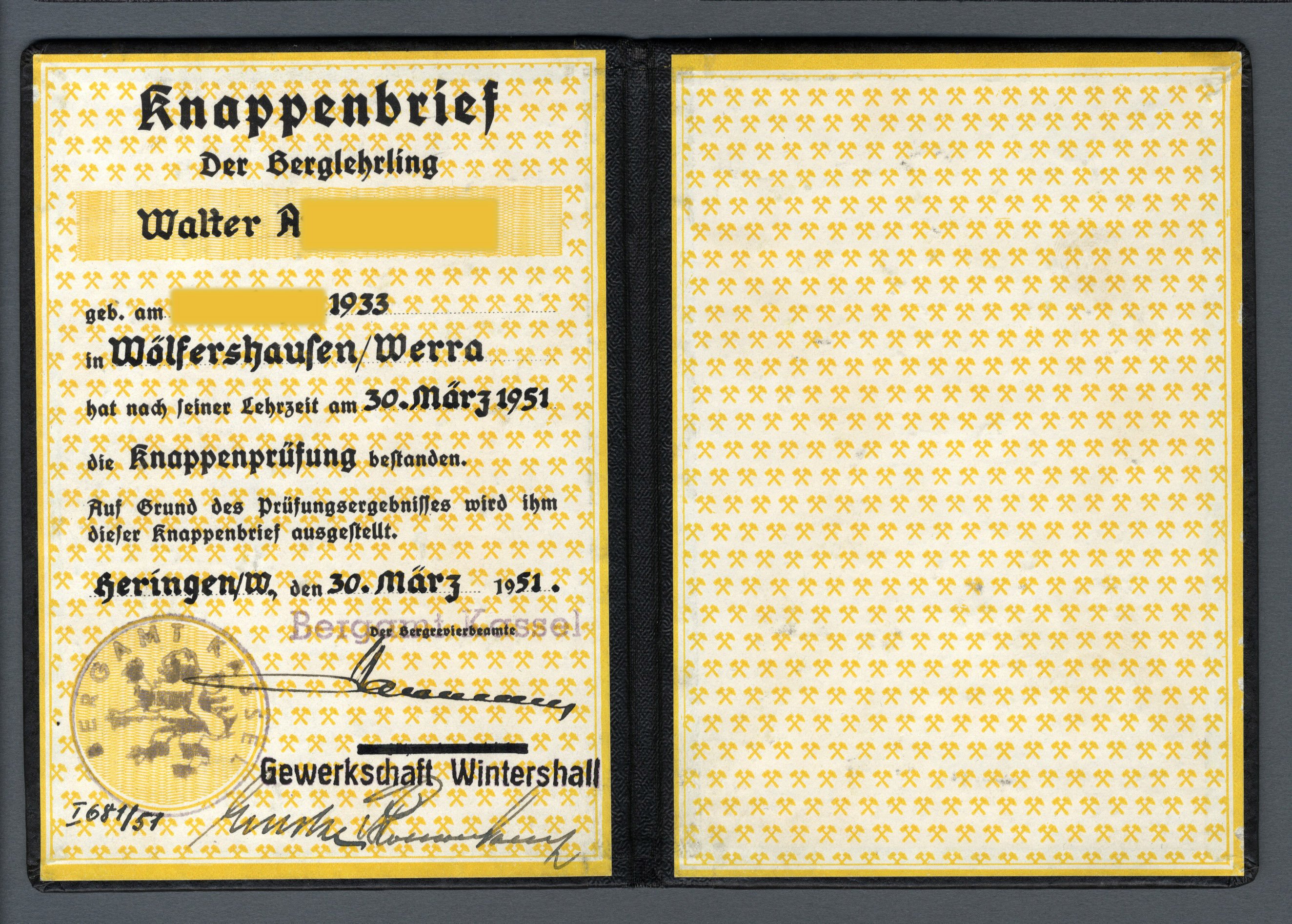 Knappenbrief I681/51 (Werra-Kalibergbau-Museum, Heringen/W. CC BY-NC-SA)