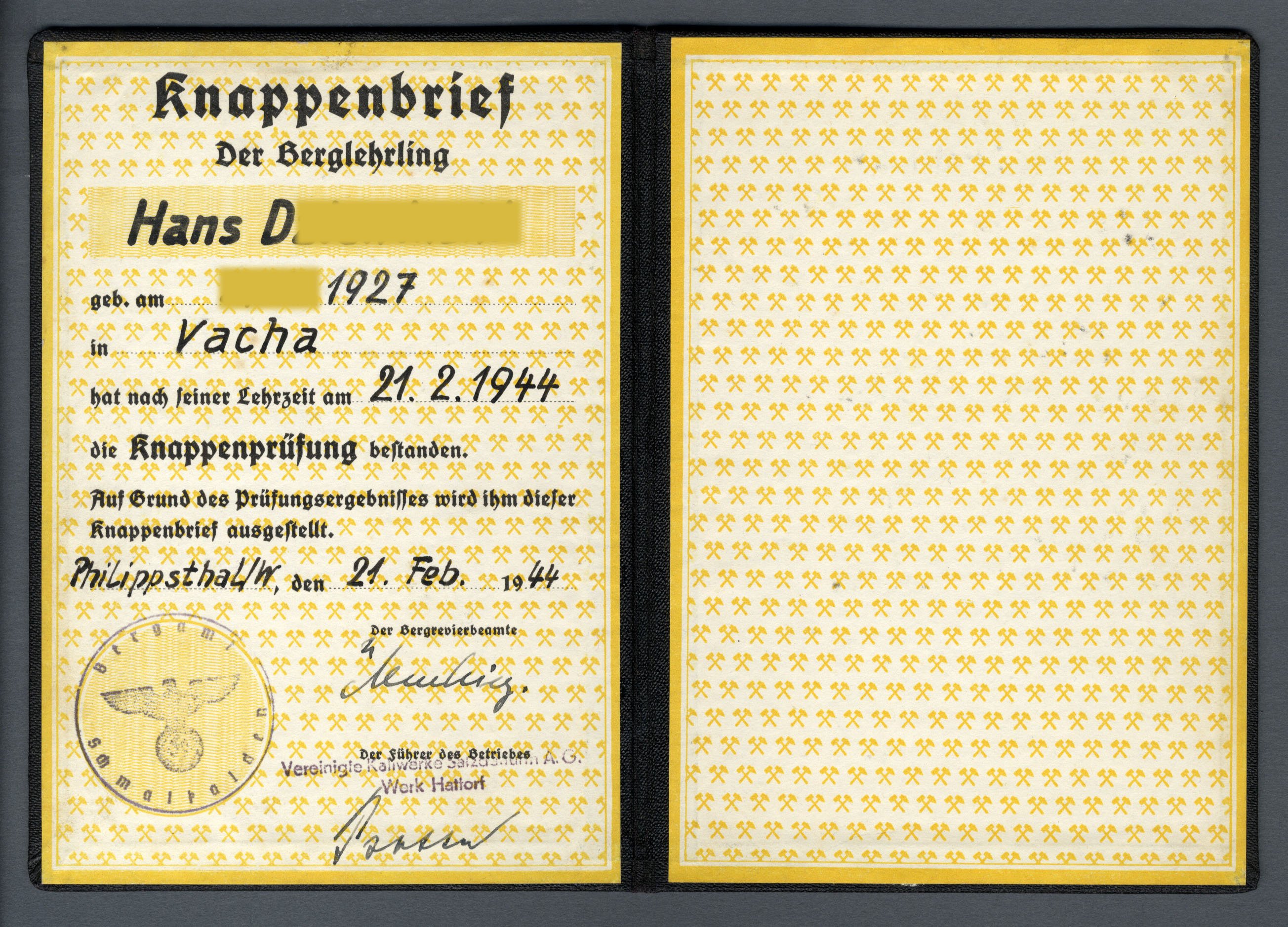 Knappenbrief von 1944 (Werra-Kalibergbau-Museum, Heringen/W. CC BY-NC-SA)