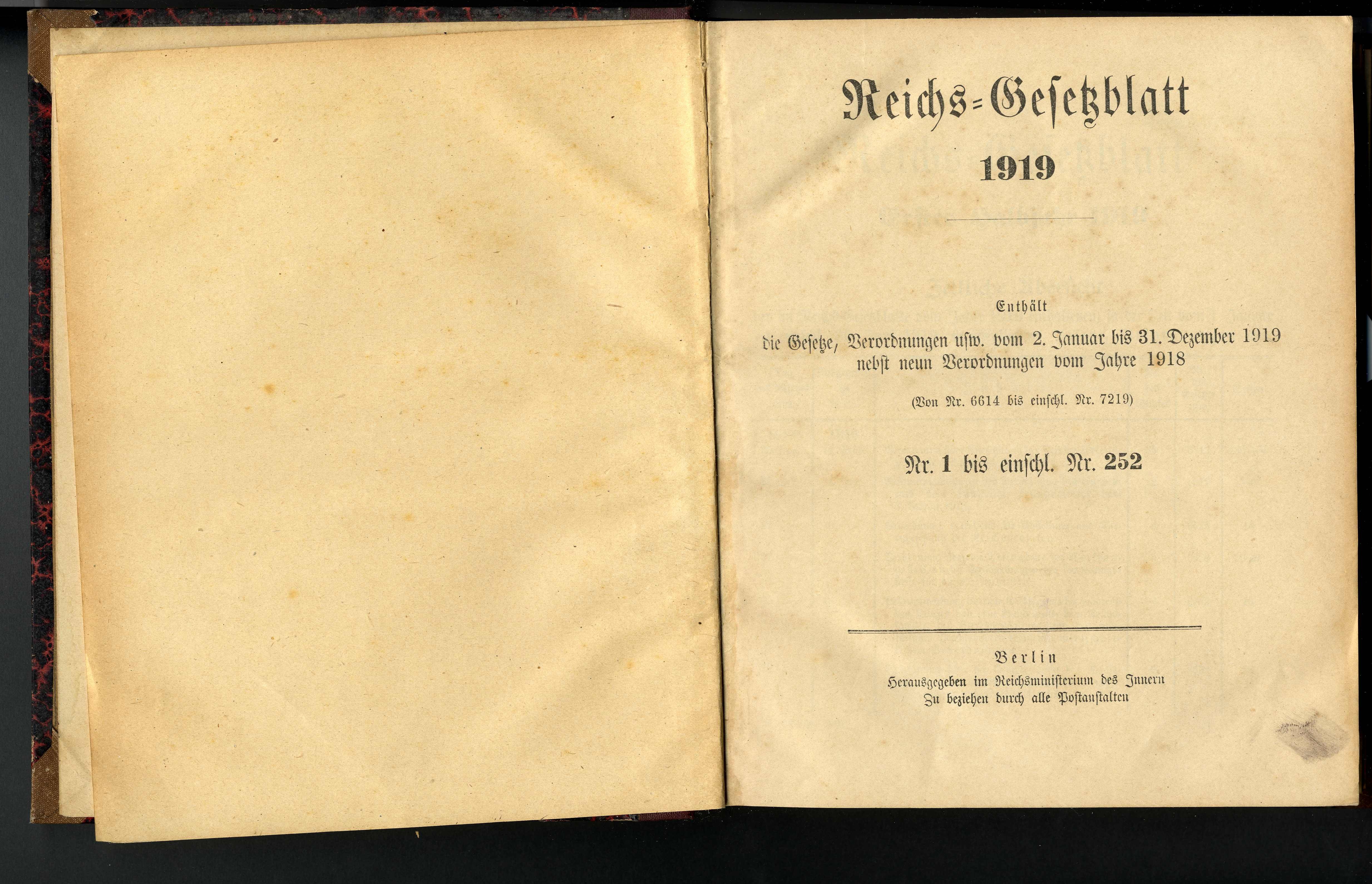 Reichsgesetzblatt 1919 (Werra-Kalibergbau-Museum, Heringen/W. CC BY-NC-SA)