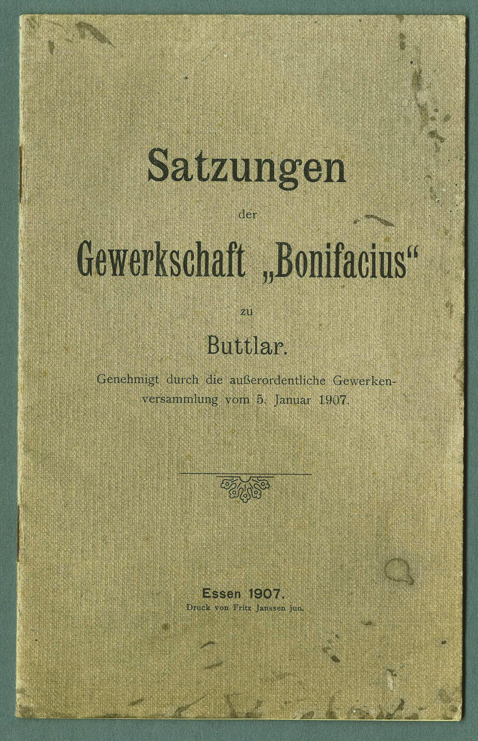 Satzung der Gewerkschaft "Bonifacius" zu Buttlar (Werra-Kalibergbau-Museum, Heringen/W. CC BY-NC-SA)