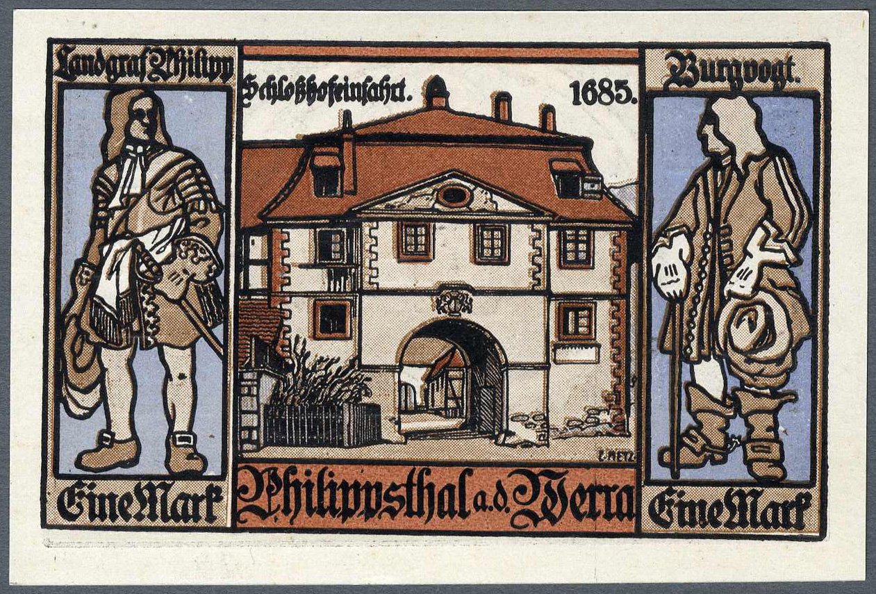 Notgeldschein 'Eine Mark', Philippsthal (Motiv Schloßhofeinfahrt) (Werra-Kalibergbau-Museum, Heringen/W. CC BY-NC-SA)