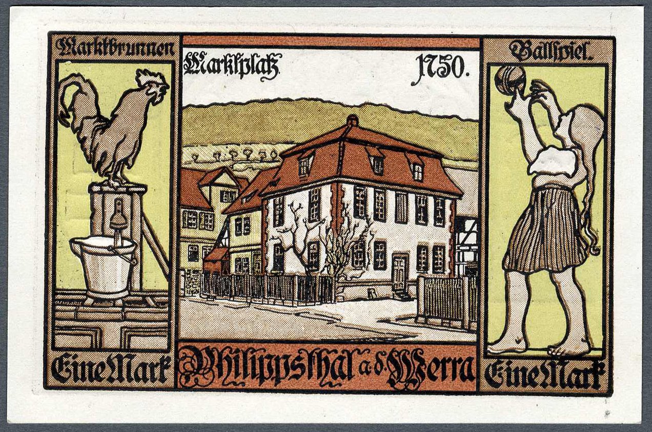 Notgeldschein 'Eine Mark', Philippsthal (Motiv Marktplatz) (Werra-Kalibergbau-Museum, Heringen/W. CC BY-NC-SA)