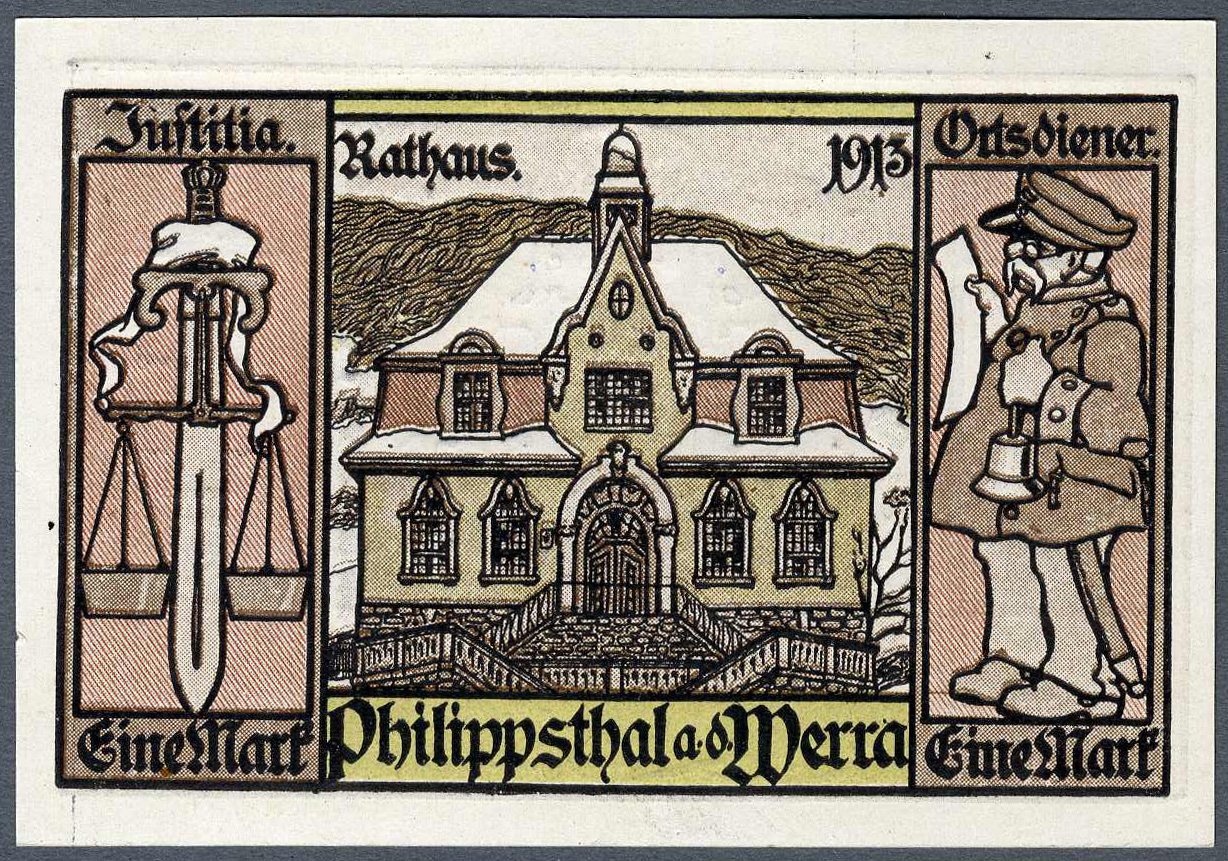 Notgeldschein 'Eine Mark', Philippsthal (Motiv Rathaus) (Werra-Kalibergbau-Museum, Heringen/W. CC BY-NC-SA)