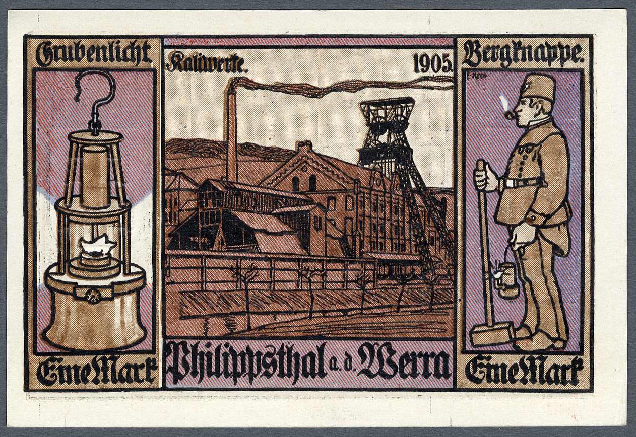 Notgeldschein 'Eine Mark', Philippsthal (Motiv Kaliwerke) (Werra-Kalibergbau-Museum, Heringen/W. CC BY-NC-SA)