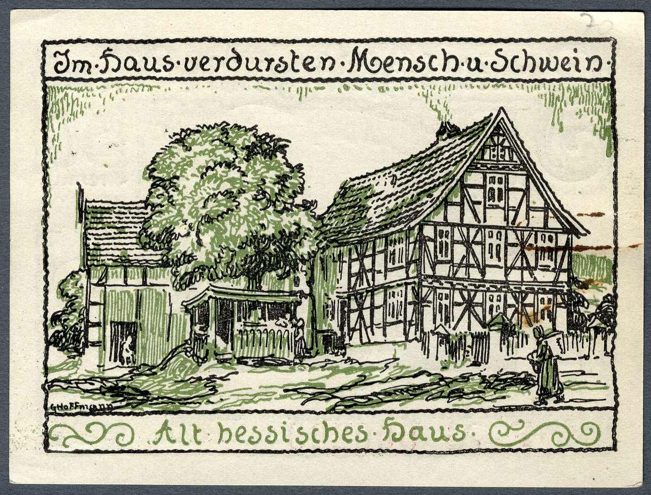 Notgeldschein '50 Pfennig', Röhrigshöfe (Motiv Althessisches Haus) (Werra-Kalibergbau-Museum, Heringen/W. CC BY-NC-SA)
