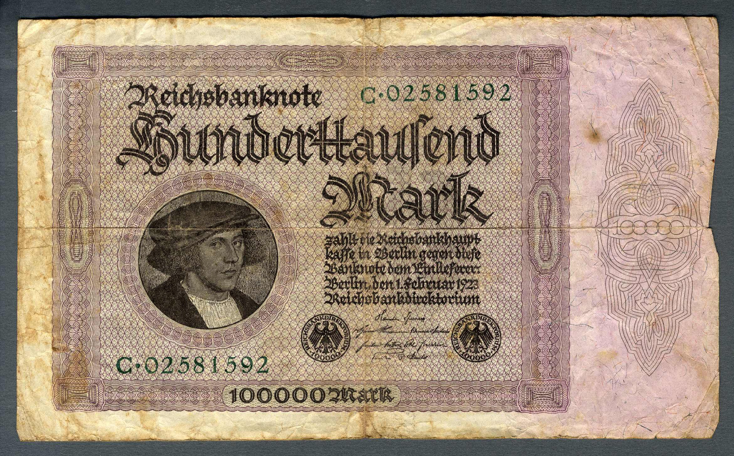 Reichsbanknote Hunderttausend Mark (Werra-Kalibergbau-Museum, Heringen/W. CC BY-NC-SA)