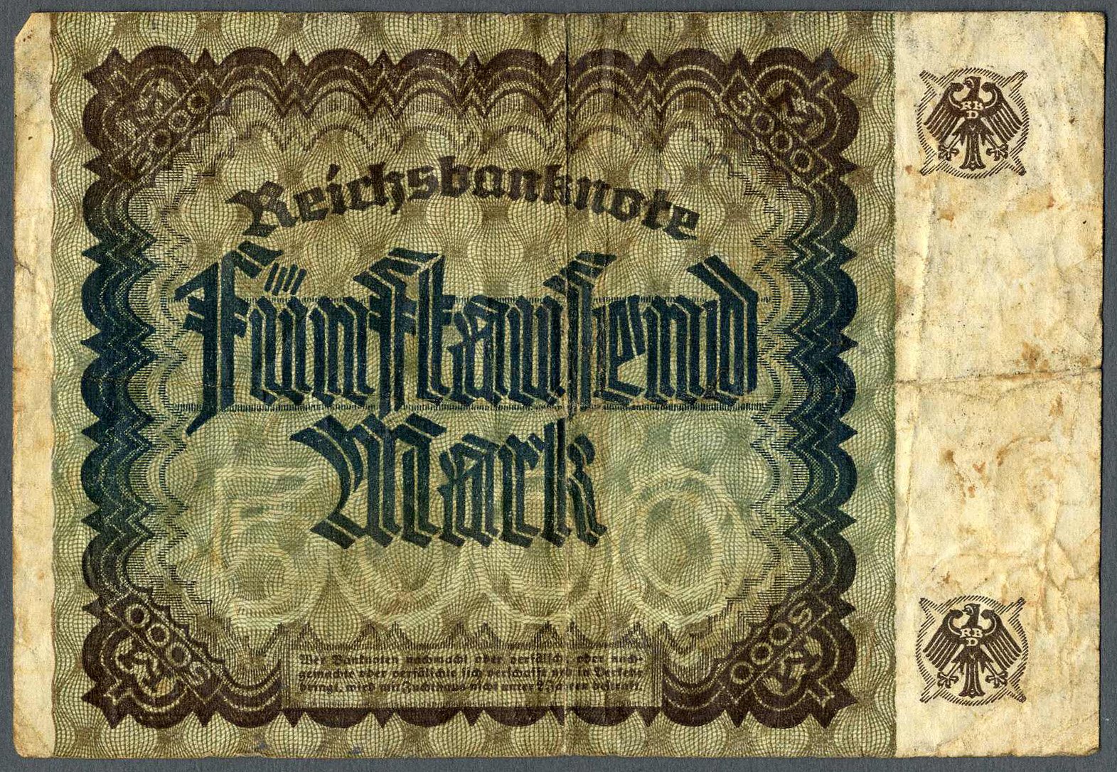 Reichsbanknote Fünftausend Mark (Werra-Kalibergbau-Museum, Heringen/W. CC BY-NC-SA)