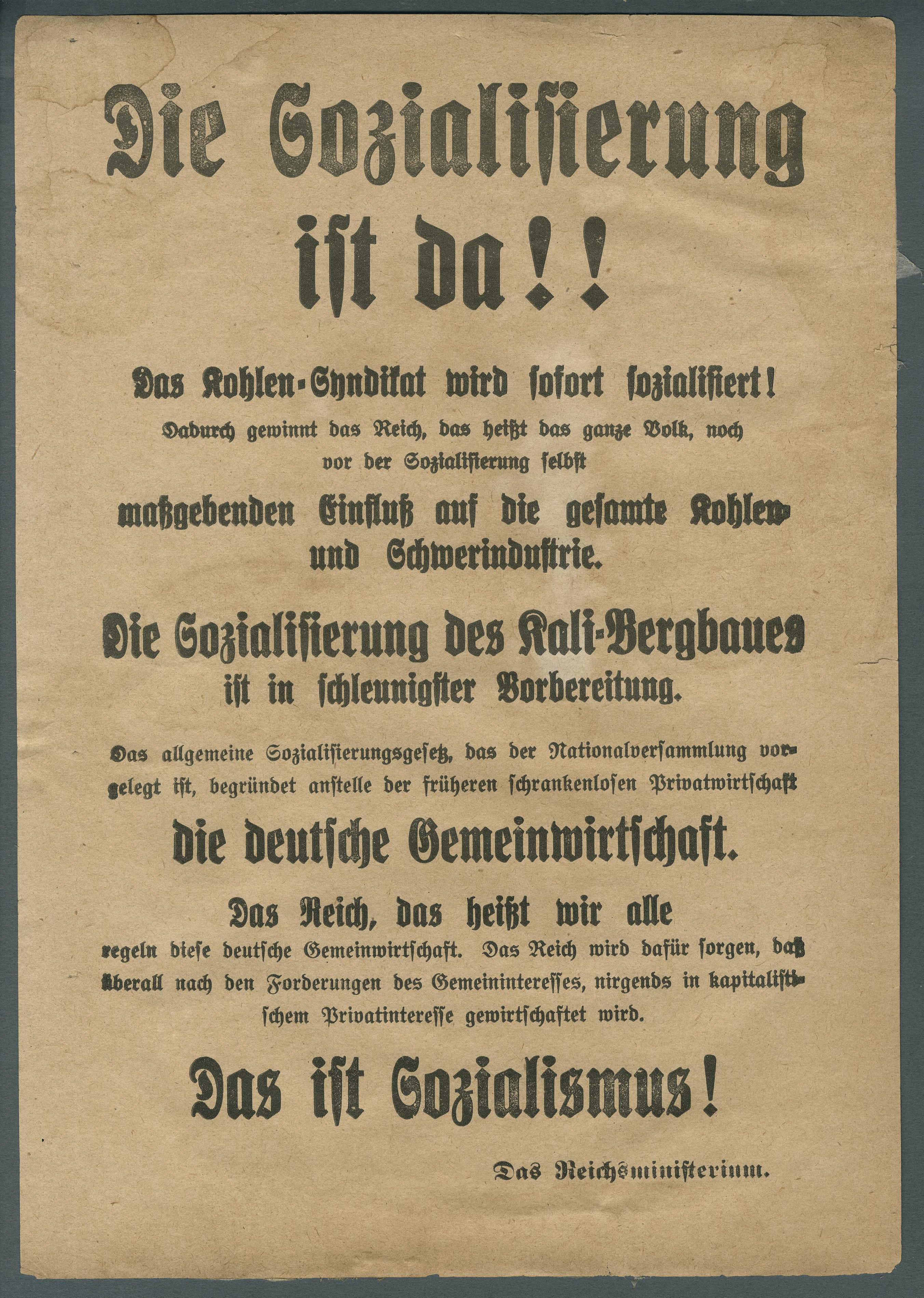 Flugblatt 'Die Sozialisierung ist da!!' (Werra-Kalibergbau-Museum, Heringen/W. CC BY-NC-SA)