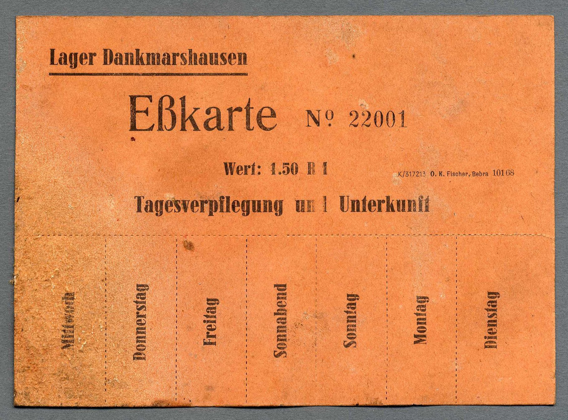 Essenskarte für Tagesverpflegung Lager Dankmarshausen (Werra-Kalibergbau-Museum, Heringen/W. CC BY-NC-SA)