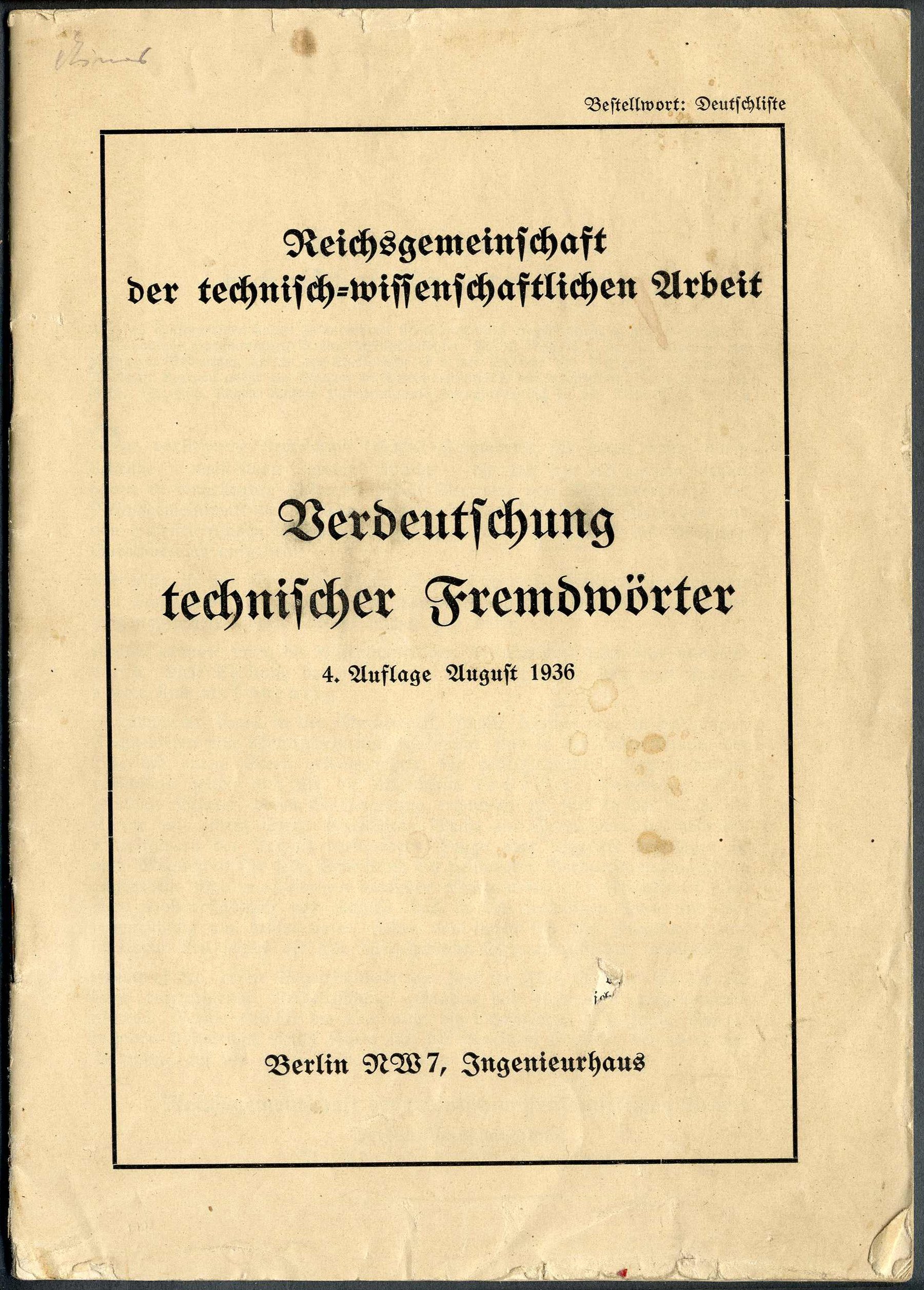 Broschüre "Verdeutschung technischer Fremdwörter" (Werra-Kalibergbau-Museum, Heringen/W. CC BY-NC-SA)