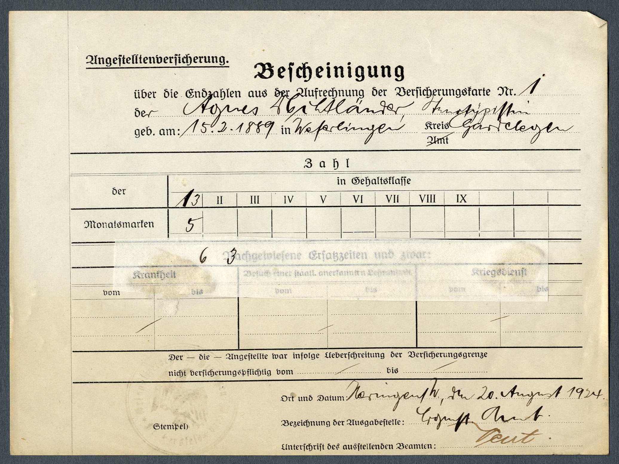 Bescheinigung für die Angestelltenversicherung (Werra-Kalibergbau-Museum, Heringen/W. CC BY-NC-SA)