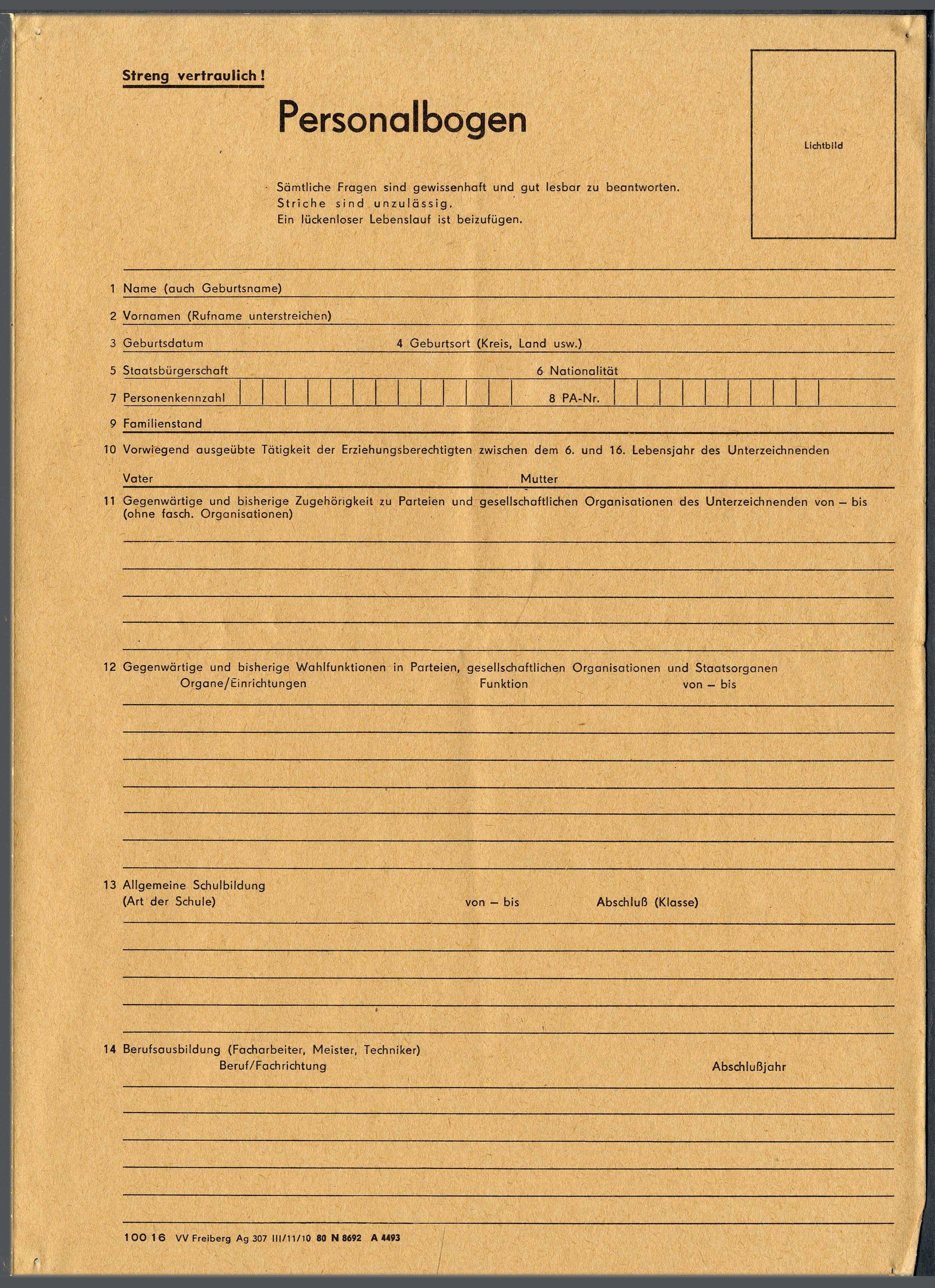 Personalbogen (Formular) (Werra-Kalibergbau-Museum, Heringen/W. CC BY-NC-SA)