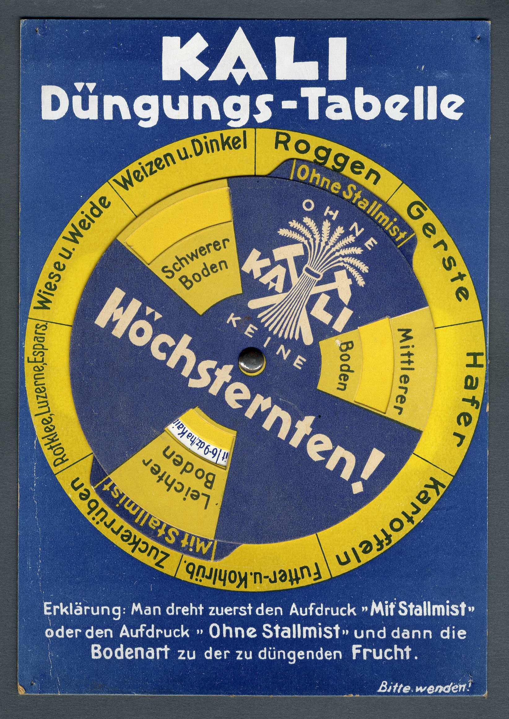 Rechenkarte 'Kali Düngungs-Tabelle' (Werra-Kalibergbau-Museum, Heringen/W. CC BY-NC-SA)