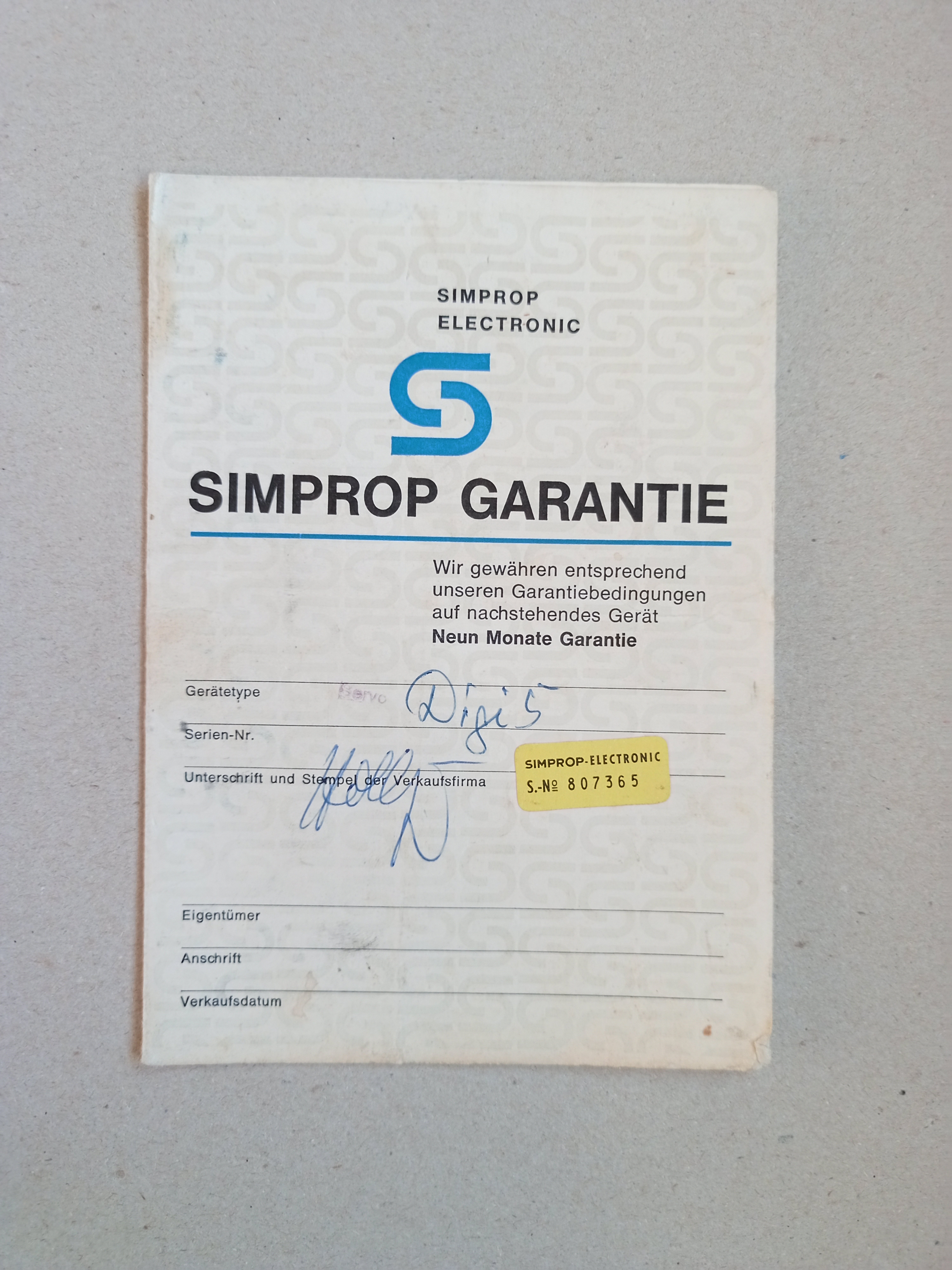 Garantiekarten Simprop Digi 5 (Deutsches Segelflugmuseum mit Modellflug CC BY-NC-SA)