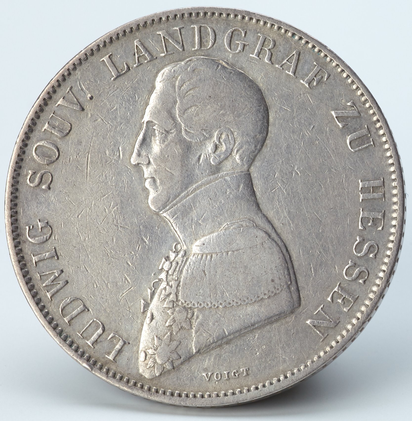 Ein Gulden mit Portrait Landgraf Ludwigs von Hessen-Homburg (Staatliche Schlösser und Gärten Hessen CC BY-SA)
