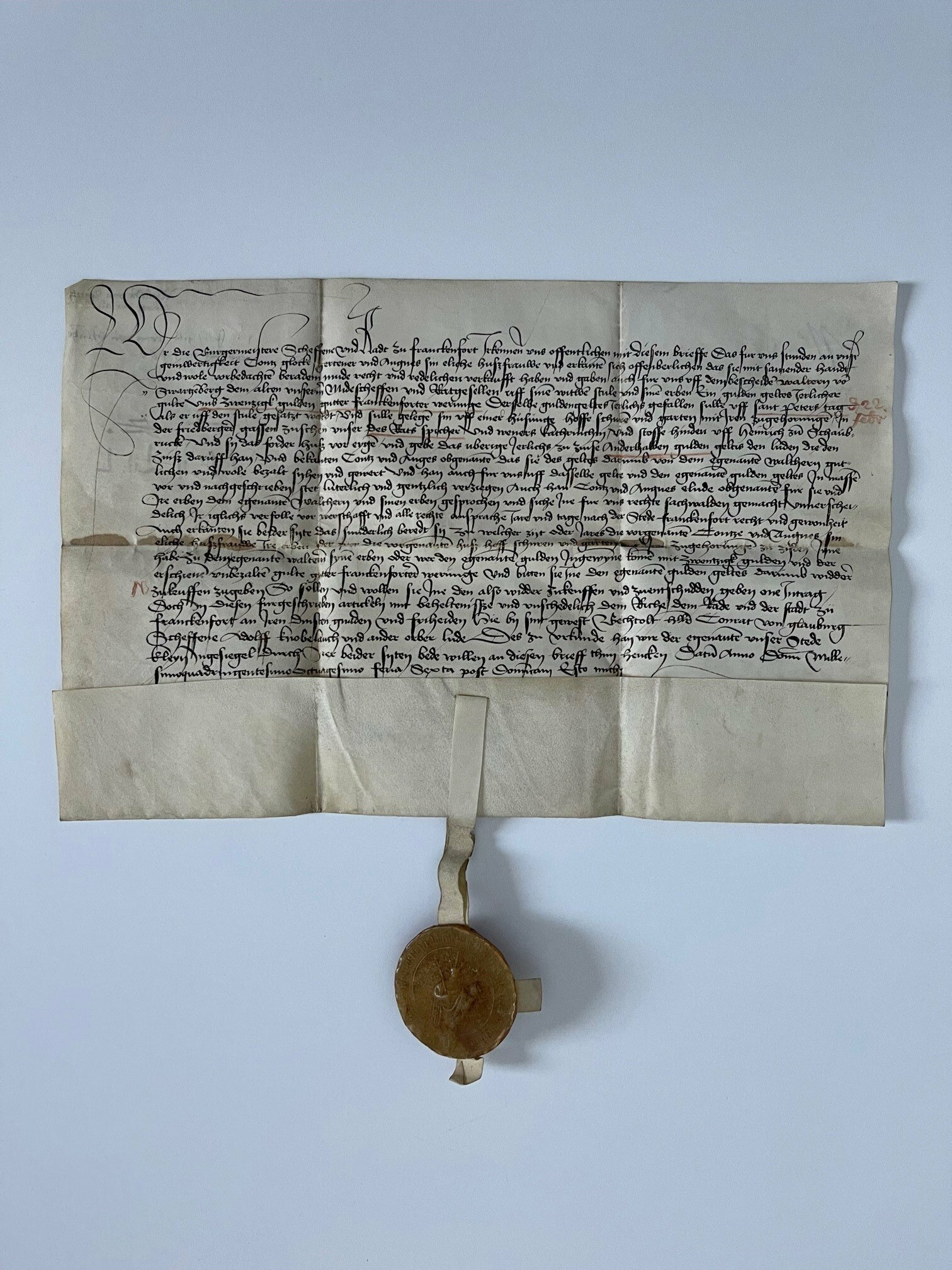 Urkunde, Währschaftsbrief der Frankfurter Stadtkanzlei, 1480 (Taunus-Rhein-Main - Regionalgeschichtliche Sammlung Dr. Stefan Naas CC BY-NC-SA)