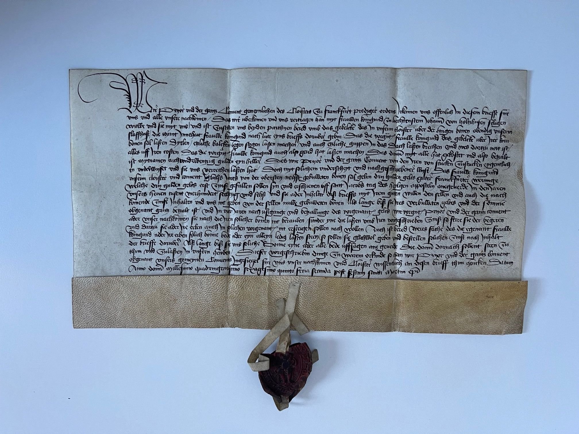 Urkunde des Priors des Frankfurter Predigerordens für Kunigunde von Holzhausen, 1465. (Taunus-Rhein-Main - Regionalgeschichtliche Sammlung Dr. Stefan Naas CC BY-NC-SA)