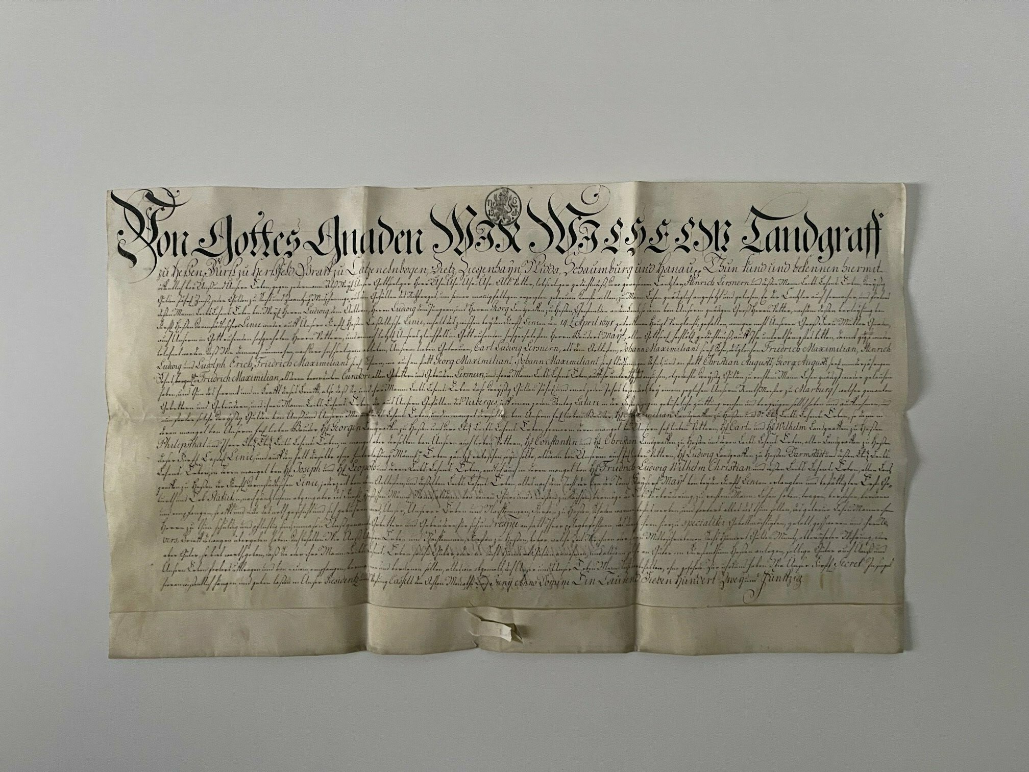 Urkunde, Wilhelm VIII. von Hessen--Kassel, Lehen-Brieff vor die Lersner zu Franckfurth, 1752. (Taunus-Rhein-Main - Regionalgeschichtliche Sammlung Dr. Stefan Naas CC BY-NC-SA)