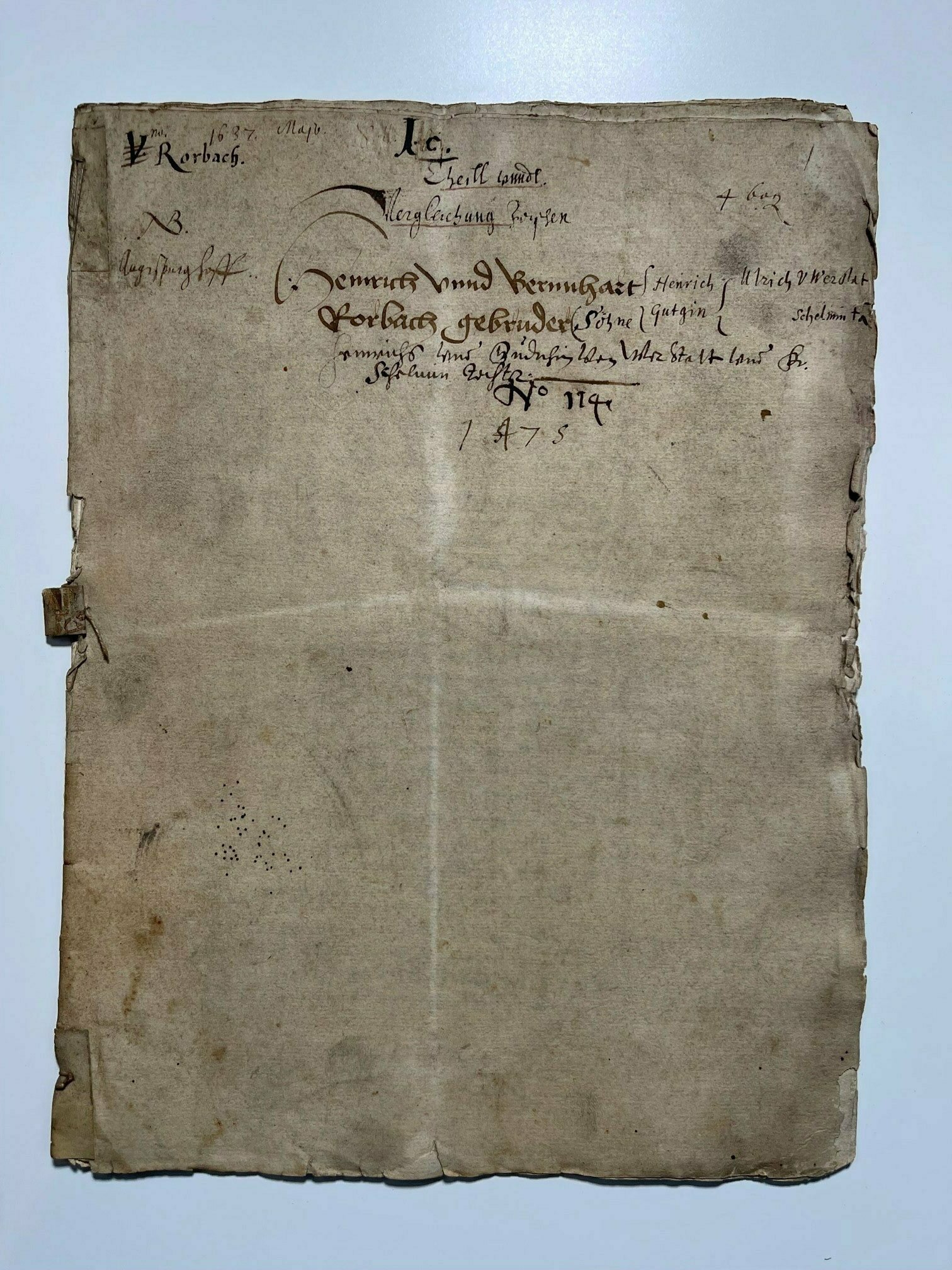Handschrift, Vergleichung zwischen Heinrich und Bernnhart Rorbach gebruder, nach 1475. (Taunus-Rhein-Main - Regionalgeschichtliche Sammlung Dr. Stefan Naas CC BY-NC-SA)