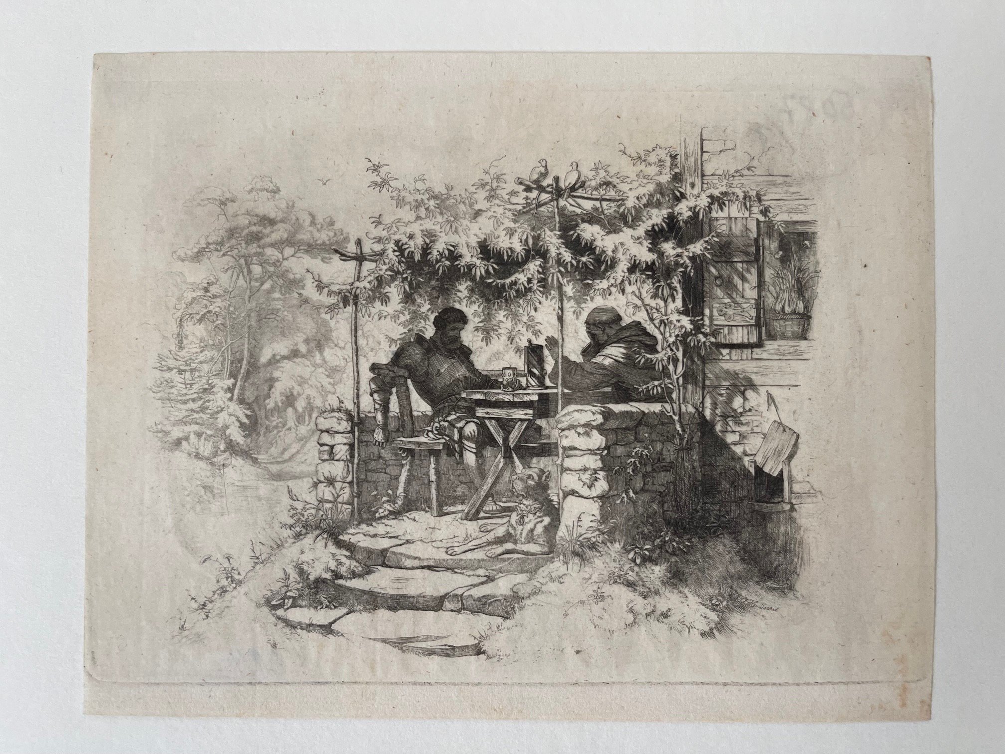 Albert Hendschel, Mönch und Ritter am Tisch, ca. 1875 (Taunus-Rhein-Main - Regionalgeschichtliche Sammlung Dr. Stefan Naas CC BY-NC-SA)