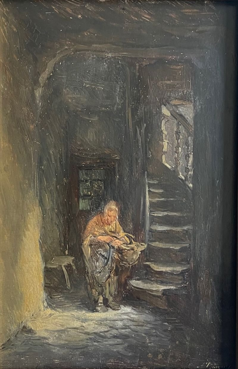Anton Burger, Alte Frau im Stiegenhaus, 1868 (Taunus-Rhein-Main - Regionalgeschichtliche Sammlung Dr. Stefan Naas CC BY-NC-SA)